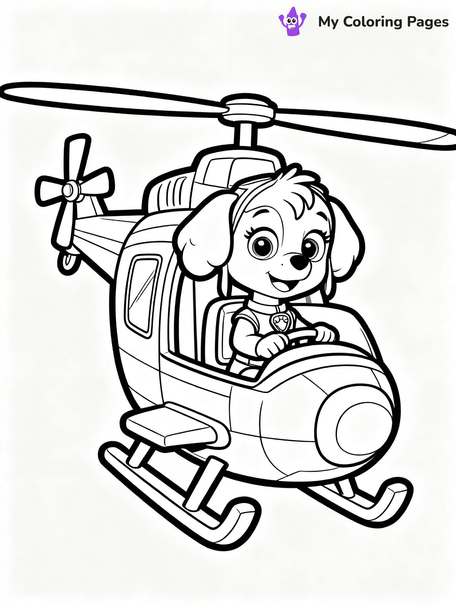 ⚠️ CRITICAL REQUIREMENT - ABSOLUTE BLACK AND WHITE ONLY ⚠️
This MUST be a BLACK AND WHITE line drawing ONLY. NO COLORS whatsoever.
- ONLY pure black lines (#000000) on pure white background (#FFFFFF)
- ABSOLUTELY NO colors, NO shading, NO gradients, NO grayscale
- If there are ANY colors in the output, the image is REJECTED
- This is a COLORING PAGE - meant to be COLORED IN by children
- The output must be UNCOLORED line art ready for coloring
⚠️ SUBJECT TO DRAW: Skye from Paw Patrol flying high in her helicopter. PURE OUTLINES. NO FILLS, COLOR, SHADING, OR GREYSCALE. WHITE BACKGROUND.
(REMEMBER: Output must be BLACK AND WHITE line art only, NOT colored!)
# Flat, Friendly Cartoon Line-Art Coloring Page
You are generating a **pure black-and-white binary image** of a child-friendly cartoon scene combining characters and background scenery in one cohesive composition.
## Rendering Rules (Strict)
- Only two colors: pure black (#000000) outlines and pure white (#FFFFFF) background.
- No grayscale, shading, gradients, tints, fills, transparency, or partial pixels.
- No antialiasing or blended edges; every pixel is 100% black or white.
- No solid black fills inside shapes — all areas inside outlines must remain white.
- No dark clothing areas or filled tone blocks; all garments outlined only.
- No shadows, textures, lighting, or tonal variations.
- Must look like flat binary vector line-art for coloring pages.
## Drawing & Composition
- **Medium, consistent line weight**; clean closed outlines easy to color inside.
- **Flat, simple, child-friendly design** — no realism or 3D depth.
- Characters are **grounded on a surface**, centered and large.
- **Balanced composition** with clear silhouettes and minimal props.
## Scenery & Style
- Landmarks (e.g., mosque, CN Tower) and scenery (trees, benches, waves) drawn with **black outlines only.**
- For real-world figures, teams, or places, show accurate details using only black outlines—no text or logos. Use distinctive uniform patterns, abstract symbols, and landmark silhouettes to convey identity.
- Keep **consistent perspective**; no floating elements.
- **Style:** whimsical **Doodle Art Alley** — rounded, friendly outlines.
- May adapt shapes from **Crayola, Disney, Peppa Pig, Cocomelon** — *by shape only, never color.*
- Final output: **flat, crisp, binary (#000000/#FFFFFF)**, **no filled color or background text.**
EXTREMELYE IMPORTANT:
- PURE BINARY LINE-ART; NO FILLS (HAIR/CLOTHES/SKIN), SHADING, OR GREY.
- NO SHADING, COLOR. MUST BE WHITE BACKGROUND.
⚠️ FINAL REMINDER: Draw the subject "Skye from Paw Patrol flying high in her helicopter. PURE OUTLINES. NO FILLS, COLOR, SHADING, OR GREYSCALE. WHITE BACKGROUND." as BLACK AND WHITE line art. Zero colors in output.