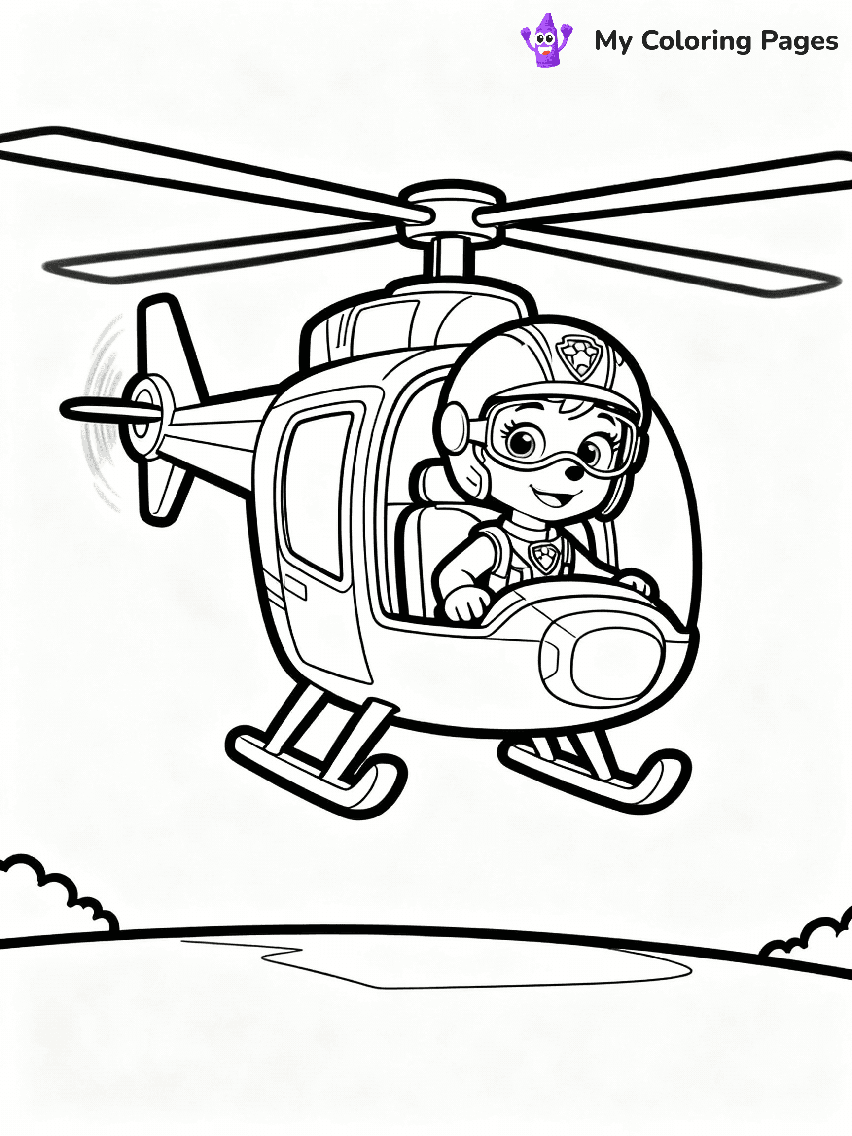 ⚠️ CRITICAL REQUIREMENT - ABSOLUTE BLACK AND WHITE ONLY ⚠️
This MUST be a BLACK AND WHITE line drawing ONLY. NO COLORS whatsoever.
- ONLY pure black lines (#000000) on pure white background (#FFFFFF)
- ABSOLUTELY NO colors, NO shading, NO gradients, NO grayscale
- If there are ANY colors in the output, the image is REJECTED
- This is a COLORING PAGE - meant to be COLORED IN by children
- The output must be UNCOLORED line art ready for coloring
⚠️ SUBJECT TO DRAW: Skye from Paw Patrol flying high in her helicopter. PURE OUTLINES. NO FILLS, COLOR, SHADING, OR GREYSCALE. WHITE BACKGROUND.
(REMEMBER: Output must be BLACK AND WHITE line art only, NOT colored!)
# Flat, Friendly Cartoon Line-Art Coloring Page
You are generating a **pure black-and-white binary image** of a child-friendly cartoon scene combining characters and background scenery in one cohesive composition.
## Rendering Rules (Strict)
- Only two colors: pure black (#000000) outlines and pure white (#FFFFFF) background.
- No grayscale, shading, gradients, tints, fills, transparency, or partial pixels.
- No antialiasing or blended edges; every pixel is 100% black or white.
- No solid black fills inside shapes — all areas inside outlines must remain white.
- No dark clothing areas or filled tone blocks; all garments outlined only.
- No shadows, textures, lighting, or tonal variations.
- Must look like flat binary vector line-art for coloring pages.
## Drawing & Composition
- **Medium, consistent line weight**; clean closed outlines easy to color inside.
- **Flat, simple, child-friendly design** — no realism or 3D depth.
- Characters are **grounded on a surface**, centered and large.
- **Balanced composition** with clear silhouettes and minimal props.
## Scenery & Style
- Landmarks (e.g., mosque, CN Tower) and scenery (trees, benches, waves) drawn with **black outlines only.**
- For real-world figures, teams, or places, show accurate details using only black outlines—no text or logos. Use distinctive uniform patterns, abstract symbols, and landmark silhouettes to convey identity.
- Keep **consistent perspective**; no floating elements.
- **Style:** whimsical **Doodle Art Alley** — rounded, friendly outlines.
- May adapt shapes from **Crayola, Disney, Peppa Pig, Cocomelon** — *by shape only, never color.*
- Final output: **flat, crisp, binary (#000000/#FFFFFF)**, **no filled color or background text.**
EXTREMELYE IMPORTANT:
- PURE BINARY LINE-ART; NO FILLS (HAIR/CLOTHES/SKIN), SHADING, OR GREY.
- NO SHADING, COLOR. MUST BE WHITE BACKGROUND.
⚠️ FINAL REMINDER: Draw the subject "Skye from Paw Patrol flying high in her helicopter. PURE OUTLINES. NO FILLS, COLOR, SHADING, OR GREYSCALE. WHITE BACKGROUND." as BLACK AND WHITE line art. Zero colors in output.