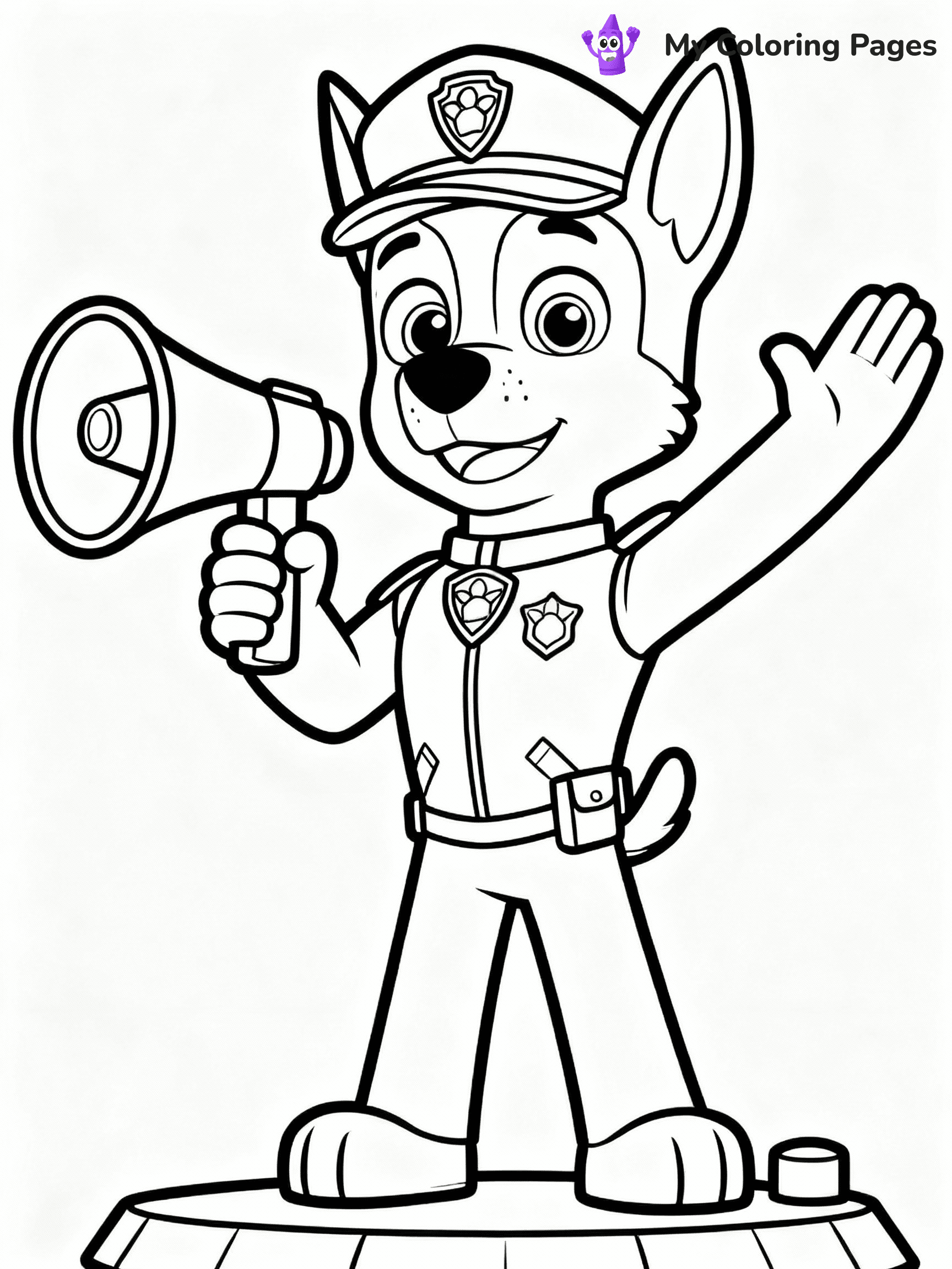 ⚠️ CRITICAL REQUIREMENT - ABSOLUTE BLACK AND WHITE ONLY ⚠️
This MUST be a BLACK AND WHITE line drawing ONLY. NO COLORS whatsoever.
- ONLY pure black lines (#000000) on pure white background (#FFFFFF)
- ABSOLUTELY NO colors, NO shading, NO gradients, NO grayscale
- If there are ANY colors in the output, the image is REJECTED
- This is a COLORING PAGE - meant to be COLORED IN by children
- The output must be UNCOLORED line art ready for coloring
⚠️ SUBJECT TO DRAW: Chase from Paw Patrol directing traffic with his megaphone. PURE OUTLINES. NO FILLS, COLOR, SHADING, OR GREYSCALE. WHITE BACKGROUND.
(REMEMBER: Output must be BLACK AND WHITE line art only, NOT colored!)
# Flat, Friendly Cartoon Line-Art Coloring Page
You are generating a **pure black-and-white binary image** of a child-friendly cartoon scene combining characters and background scenery in one cohesive composition.
## Rendering Rules (Strict)
- Only two colors: pure black (#000000) outlines and pure white (#FFFFFF) background.
- No grayscale, shading, gradients, tints, fills, transparency, or partial pixels.
- No antialiasing or blended edges; every pixel is 100% black or white.
- No solid black fills inside shapes — all areas inside outlines must remain white.
- No dark clothing areas or filled tone blocks; all garments outlined only.
- No shadows, textures, lighting, or tonal variations.
- Must look like flat binary vector line-art for coloring pages.
## Drawing & Composition
- **Medium, consistent line weight**; clean closed outlines easy to color inside.
- **Flat, simple, child-friendly design** — no realism or 3D depth.
- Characters are **grounded on a surface**, centered and large.
- **Balanced composition** with clear silhouettes and minimal props.
## Scenery & Style
- Landmarks (e.g., mosque, CN Tower) and scenery (trees, benches, waves) drawn with **black outlines only.**
- For real-world figures, teams, or places, show accurate details using only black outlines—no text or logos. Use distinctive uniform patterns, abstract symbols, and landmark silhouettes to convey identity.
- Keep **consistent perspective**; no floating elements.
- **Style:** whimsical **Doodle Art Alley** — rounded, friendly outlines.
- May adapt shapes from **Crayola, Disney, Peppa Pig, Cocomelon** — *by shape only, never color.*
- Final output: **flat, crisp, binary (#000000/#FFFFFF)**, **no filled color or background text.**
EXTREMELYE IMPORTANT:
- PURE BINARY LINE-ART; NO FILLS (HAIR/CLOTHES/SKIN), SHADING, OR GREY.
- NO SHADING, COLOR. MUST BE WHITE BACKGROUND.
⚠️ FINAL REMINDER: Draw the subject "Chase from Paw Patrol directing traffic with his megaphone. PURE OUTLINES. NO FILLS, COLOR, SHADING, OR GREYSCALE. WHITE BACKGROUND." as BLACK AND WHITE line art. Zero colors in output.