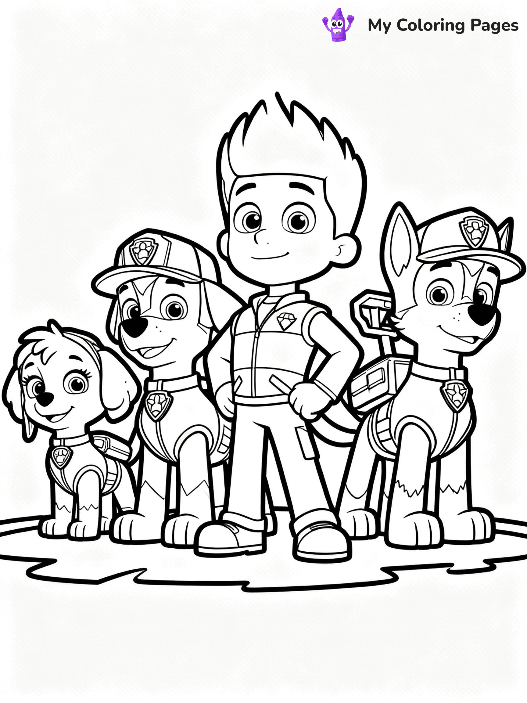 ⚠️ CRITICAL REQUIREMENT - ABSOLUTE BLACK AND WHITE ONLY ⚠️
This MUST be a BLACK AND WHITE line drawing ONLY. NO COLORS whatsoever.
- ONLY pure black lines (#000000) on pure white background (#FFFFFF)
- ABSOLUTELY NO colors, NO shading, NO gradients, NO grayscale
- If there are ANY colors in the output, the image is REJECTED
- This is a COLORING PAGE - meant to be COLORED IN by children
- The output must be UNCOLORED line art ready for coloring
⚠️ SUBJECT TO DRAW: Paw Patrol team standing together ready for action. PURE OUTLINES. NO FILLS, COLOR, SHADING, OR GREYSCALE. WHITE BACKGROUND.
(REMEMBER: Output must be BLACK AND WHITE line art only, NOT colored!)
# Flat, Friendly Cartoon Line-Art Coloring Page
You are generating a **pure black-and-white binary image** of a child-friendly cartoon scene combining characters and background scenery in one cohesive composition.
## Rendering Rules (Strict)
- Only two colors: pure black (#000000) outlines and pure white (#FFFFFF) background.
- No grayscale, shading, gradients, tints, fills, transparency, or partial pixels.
- No antialiasing or blended edges; every pixel is 100% black or white.
- No solid black fills inside shapes — all areas inside outlines must remain white.
- No dark clothing areas or filled tone blocks; all garments outlined only.
- No shadows, textures, lighting, or tonal variations.
- Must look like flat binary vector line-art for coloring pages.
## Drawing & Composition
- **Medium, consistent line weight**; clean closed outlines easy to color inside.
- **Flat, simple, child-friendly design** — no realism or 3D depth.
- Characters are **grounded on a surface**, centered and large.
- **Balanced composition** with clear silhouettes and minimal props.
## Scenery & Style
- Landmarks (e.g., mosque, CN Tower) and scenery (trees, benches, waves) drawn with **black outlines only.**
- For real-world figures, teams, or places, show accurate details using only black outlines—no text or logos. Use distinctive uniform patterns, abstract symbols, and landmark silhouettes to convey identity.
- Keep **consistent perspective**; no floating elements.
- **Style:** whimsical **Doodle Art Alley** — rounded, friendly outlines.
- May adapt shapes from **Crayola, Disney, Peppa Pig, Cocomelon** — *by shape only, never color.*
- Final output: **flat, crisp, binary (#000000/#FFFFFF)**, **no filled color or background text.**
EXTREMELYE IMPORTANT:
- PURE BINARY LINE-ART; NO FILLS (HAIR/CLOTHES/SKIN), SHADING, OR GREY.
- NO SHADING, COLOR. MUST BE WHITE BACKGROUND.
⚠️ FINAL REMINDER: Draw the subject "Paw Patrol team standing together ready for action. PURE OUTLINES. NO FILLS, COLOR, SHADING, OR GREYSCALE. WHITE BACKGROUND." as BLACK AND WHITE line art. Zero colors in output.