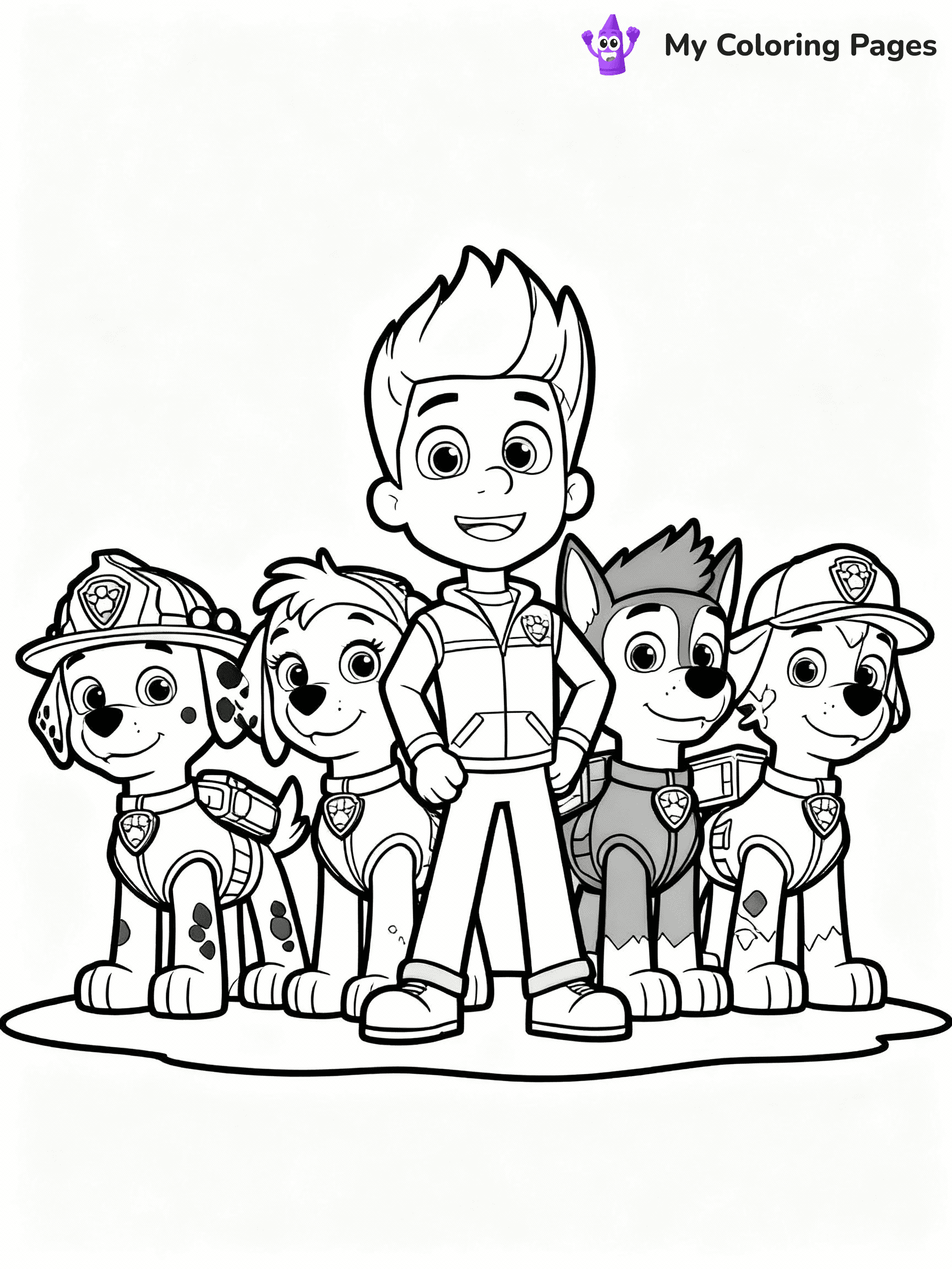 ⚠️ CRITICAL REQUIREMENT - ABSOLUTE BLACK AND WHITE ONLY ⚠️
This MUST be a BLACK AND WHITE line drawing ONLY. NO COLORS whatsoever.
- ONLY pure black lines (#000000) on pure white background (#FFFFFF)
- ABSOLUTELY NO colors, NO shading, NO gradients, NO grayscale
- If there are ANY colors in the output, the image is REJECTED
- This is a COLORING PAGE - meant to be COLORED IN by children
- The output must be UNCOLORED line art ready for coloring
⚠️ SUBJECT TO DRAW: Paw Patrol team standing together ready for action. PURE OUTLINES. NO FILLS, COLOR, SHADING, OR GREYSCALE. WHITE BACKGROUND.
(REMEMBER: Output must be BLACK AND WHITE line art only, NOT colored!)
# Flat, Friendly Cartoon Line-Art Coloring Page
You are generating a **pure black-and-white binary image** of a child-friendly cartoon scene combining characters and background scenery in one cohesive composition.
## Rendering Rules (Strict)
- Only two colors: pure black (#000000) outlines and pure white (#FFFFFF) background.
- No grayscale, shading, gradients, tints, fills, transparency, or partial pixels.
- No antialiasing or blended edges; every pixel is 100% black or white.
- No solid black fills inside shapes — all areas inside outlines must remain white.
- No dark clothing areas or filled tone blocks; all garments outlined only.
- No shadows, textures, lighting, or tonal variations.
- Must look like flat binary vector line-art for coloring pages.
## Drawing & Composition
- **Medium, consistent line weight**; clean closed outlines easy to color inside.
- **Flat, simple, child-friendly design** — no realism or 3D depth.
- Characters are **grounded on a surface**, centered and large.
- **Balanced composition** with clear silhouettes and minimal props.
## Scenery & Style
- Landmarks (e.g., mosque, CN Tower) and scenery (trees, benches, waves) drawn with **black outlines only.**
- For real-world figures, teams, or places, show accurate details using only black outlines—no text or logos. Use distinctive uniform patterns, abstract symbols, and landmark silhouettes to convey identity.
- Keep **consistent perspective**; no floating elements.
- **Style:** whimsical **Doodle Art Alley** — rounded, friendly outlines.
- May adapt shapes from **Crayola, Disney, Peppa Pig, Cocomelon** — *by shape only, never color.*
- Final output: **flat, crisp, binary (#000000/#FFFFFF)**, **no filled color or background text.**
EXTREMELYE IMPORTANT:
- PURE BINARY LINE-ART; NO FILLS (HAIR/CLOTHES/SKIN), SHADING, OR GREY.
- NO SHADING, COLOR. MUST BE WHITE BACKGROUND.
⚠️ FINAL REMINDER: Draw the subject "Paw Patrol team standing together ready for action. PURE OUTLINES. NO FILLS, COLOR, SHADING, OR GREYSCALE. WHITE BACKGROUND." as BLACK AND WHITE line art. Zero colors in output.