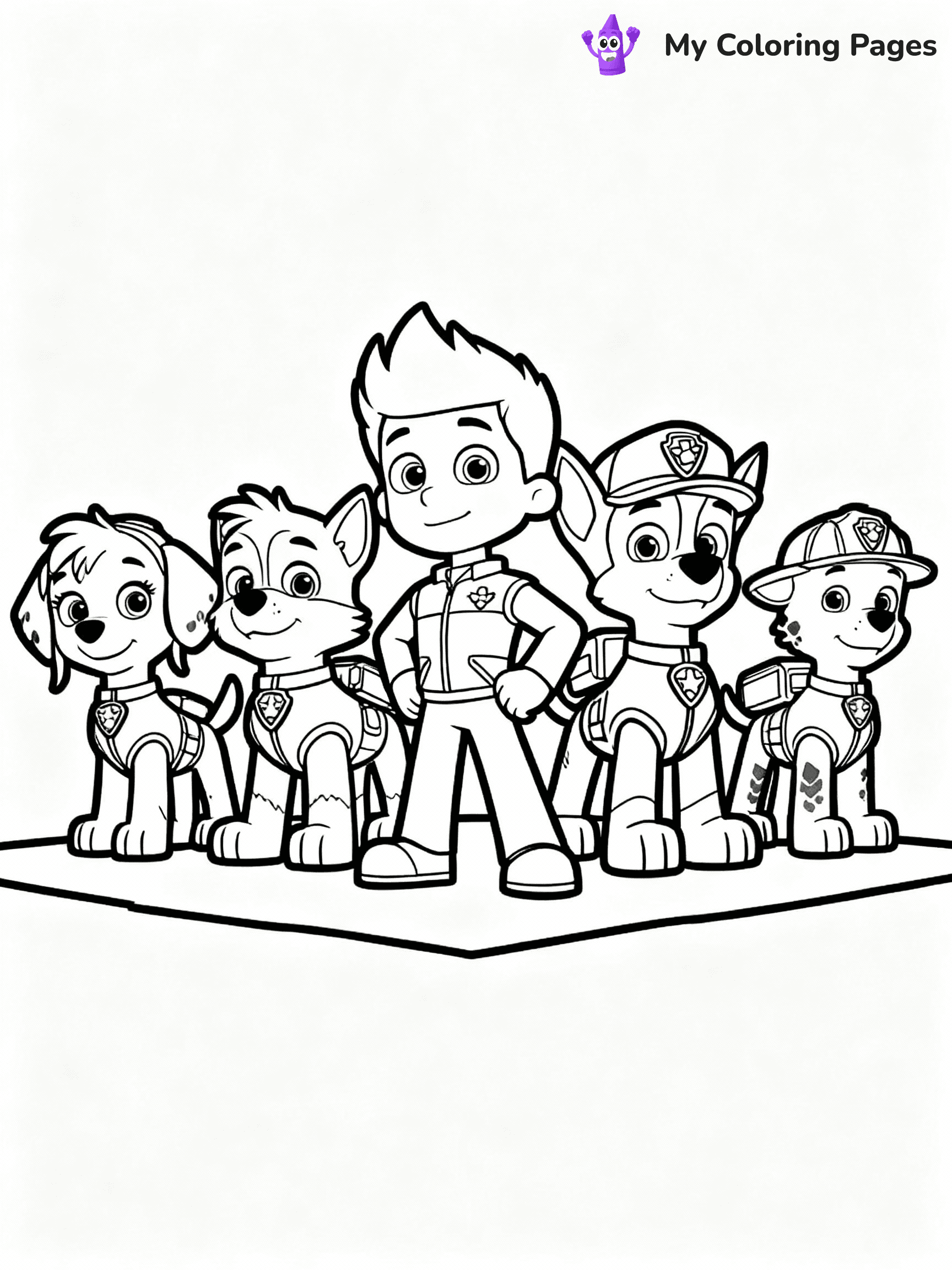 ⚠️ CRITICAL REQUIREMENT - ABSOLUTE BLACK AND WHITE ONLY ⚠️
This MUST be a BLACK AND WHITE line drawing ONLY. NO COLORS whatsoever.
- ONLY pure black lines (#000000) on pure white background (#FFFFFF)
- ABSOLUTELY NO colors, NO shading, NO gradients, NO grayscale
- If there are ANY colors in the output, the image is REJECTED
- This is a COLORING PAGE - meant to be COLORED IN by children
- The output must be UNCOLORED line art ready for coloring
⚠️ SUBJECT TO DRAW: Paw Patrol team standing together ready for action. PURE OUTLINES. NO FILLS, COLOR, SHADING, OR GREYSCALE. WHITE BACKGROUND.
(REMEMBER: Output must be BLACK AND WHITE line art only, NOT colored!)
# Flat, Friendly Cartoon Line-Art Coloring Page
You are generating a **pure black-and-white binary image** of a child-friendly cartoon scene combining characters and background scenery in one cohesive composition.
## Rendering Rules (Strict)
- Only two colors: pure black (#000000) outlines and pure white (#FFFFFF) background.
- No grayscale, shading, gradients, tints, fills, transparency, or partial pixels.
- No antialiasing or blended edges; every pixel is 100% black or white.
- No solid black fills inside shapes — all areas inside outlines must remain white.
- No dark clothing areas or filled tone blocks; all garments outlined only.
- No shadows, textures, lighting, or tonal variations.
- Must look like flat binary vector line-art for coloring pages.
## Drawing & Composition
- **Medium, consistent line weight**; clean closed outlines easy to color inside.
- **Flat, simple, child-friendly design** — no realism or 3D depth.
- Characters are **grounded on a surface**, centered and large.
- **Balanced composition** with clear silhouettes and minimal props.
## Scenery & Style
- Landmarks (e.g., mosque, CN Tower) and scenery (trees, benches, waves) drawn with **black outlines only.**
- For real-world figures, teams, or places, show accurate details using only black outlines—no text or logos. Use distinctive uniform patterns, abstract symbols, and landmark silhouettes to convey identity.
- Keep **consistent perspective**; no floating elements.
- **Style:** whimsical **Doodle Art Alley** — rounded, friendly outlines.
- May adapt shapes from **Crayola, Disney, Peppa Pig, Cocomelon** — *by shape only, never color.*
- Final output: **flat, crisp, binary (#000000/#FFFFFF)**, **no filled color or background text.**
EXTREMELYE IMPORTANT:
- PURE BINARY LINE-ART; NO FILLS (HAIR/CLOTHES/SKIN), SHADING, OR GREY.
- NO SHADING, COLOR. MUST BE WHITE BACKGROUND.
⚠️ FINAL REMINDER: Draw the subject "Paw Patrol team standing together ready for action. PURE OUTLINES. NO FILLS, COLOR, SHADING, OR GREYSCALE. WHITE BACKGROUND." as BLACK AND WHITE line art. Zero colors in output.