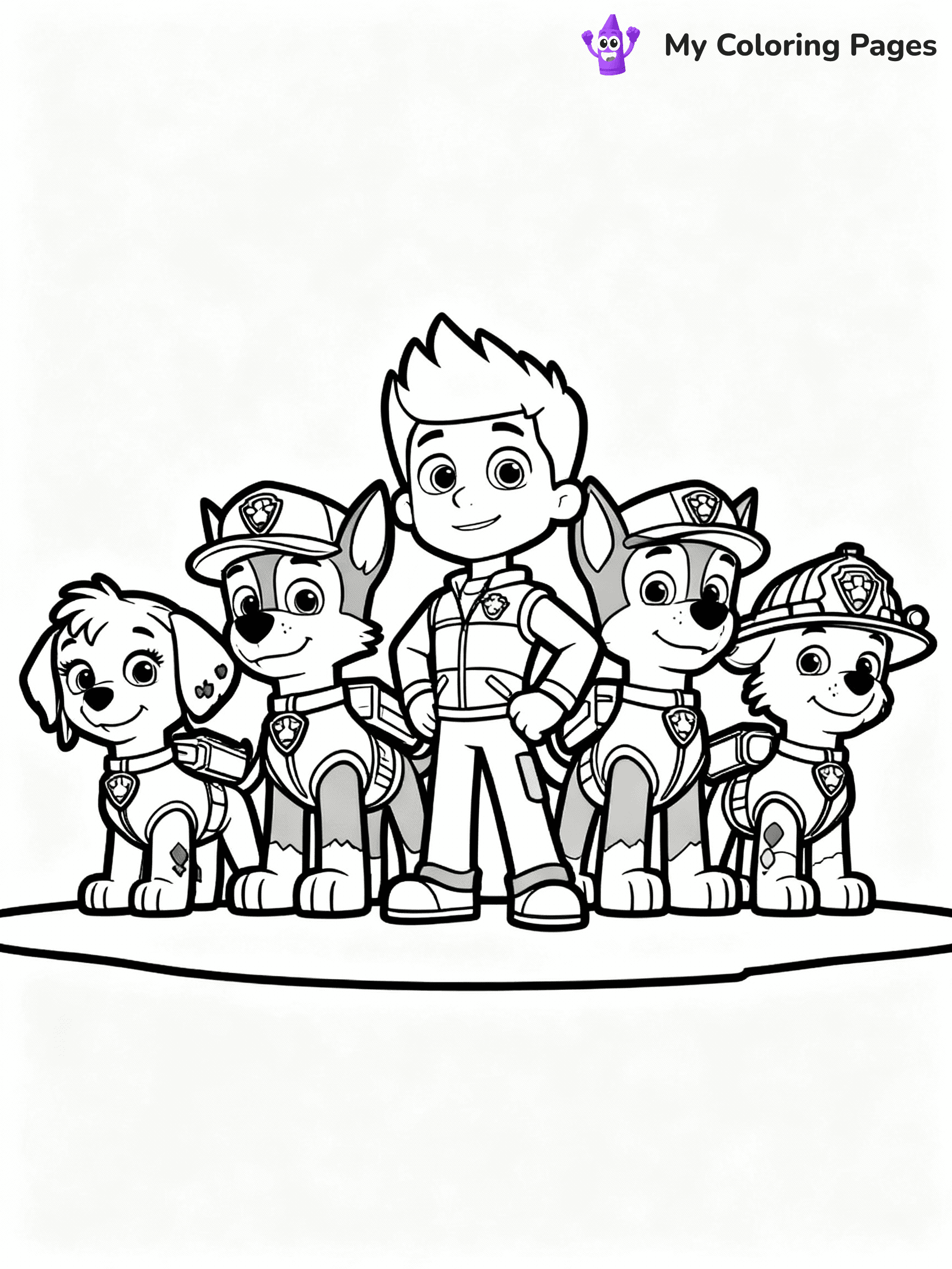 ⚠️ CRITICAL REQUIREMENT - ABSOLUTE BLACK AND WHITE ONLY ⚠️
This MUST be a BLACK AND WHITE line drawing ONLY. NO COLORS whatsoever.
- ONLY pure black lines (#000000) on pure white background (#FFFFFF)
- ABSOLUTELY NO colors, NO shading, NO gradients, NO grayscale
- If there are ANY colors in the output, the image is REJECTED
- This is a COLORING PAGE - meant to be COLORED IN by children
- The output must be UNCOLORED line art ready for coloring
⚠️ SUBJECT TO DRAW: Paw Patrol team standing together ready for action. PURE OUTLINES. NO FILLS, COLOR, SHADING, OR GREYSCALE. WHITE BACKGROUND.
(REMEMBER: Output must be BLACK AND WHITE line art only, NOT colored!)
# Flat, Friendly Cartoon Line-Art Coloring Page
You are generating a **pure black-and-white binary image** of a child-friendly cartoon scene combining characters and background scenery in one cohesive composition.
## Rendering Rules (Strict)
- Only two colors: pure black (#000000) outlines and pure white (#FFFFFF) background.
- No grayscale, shading, gradients, tints, fills, transparency, or partial pixels.
- No antialiasing or blended edges; every pixel is 100% black or white.
- No solid black fills inside shapes — all areas inside outlines must remain white.
- No dark clothing areas or filled tone blocks; all garments outlined only.
- No shadows, textures, lighting, or tonal variations.
- Must look like flat binary vector line-art for coloring pages.
## Drawing & Composition
- **Medium, consistent line weight**; clean closed outlines easy to color inside.
- **Flat, simple, child-friendly design** — no realism or 3D depth.
- Characters are **grounded on a surface**, centered and large.
- **Balanced composition** with clear silhouettes and minimal props.
## Scenery & Style
- Landmarks (e.g., mosque, CN Tower) and scenery (trees, benches, waves) drawn with **black outlines only.**
- For real-world figures, teams, or places, show accurate details using only black outlines—no text or logos. Use distinctive uniform patterns, abstract symbols, and landmark silhouettes to convey identity.
- Keep **consistent perspective**; no floating elements.
- **Style:** whimsical **Doodle Art Alley** — rounded, friendly outlines.
- May adapt shapes from **Crayola, Disney, Peppa Pig, Cocomelon** — *by shape only, never color.*
- Final output: **flat, crisp, binary (#000000/#FFFFFF)**, **no filled color or background text.**
EXTREMELYE IMPORTANT:
- PURE BINARY LINE-ART; NO FILLS (HAIR/CLOTHES/SKIN), SHADING, OR GREY.
- NO SHADING, COLOR. MUST BE WHITE BACKGROUND.
⚠️ FINAL REMINDER: Draw the subject "Paw Patrol team standing together ready for action. PURE OUTLINES. NO FILLS, COLOR, SHADING, OR GREYSCALE. WHITE BACKGROUND." as BLACK AND WHITE line art. Zero colors in output.