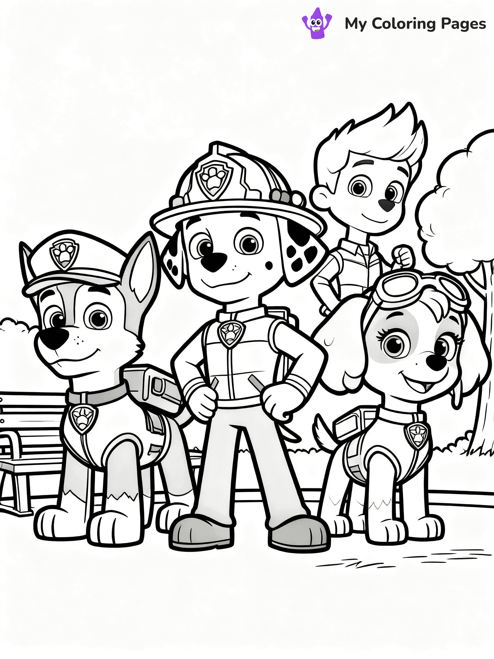 ⚠️ CRITICAL REQUIREMENT - ABSOLUTE BLACK AND WHITE ONLY ⚠️
This MUST be a BLACK AND WHITE line drawing ONLY. NO COLORS whatsoever.
- ONLY pure black lines (#000000) on pure white background (#FFFFFF)
- ABSOLUTELY NO colors, NO shading, NO gradients, NO grayscale
- If there are ANY colors in the output, the image is REJECTED
- This is a COLORING PAGE - meant to be COLORED IN by children
- The output must be UNCOLORED line art ready for coloring
⚠️ SUBJECT TO DRAW: Paw Patrol team standing together ready for action. PURE OUTLINES. NO FILLS, COLOR, SHADING, OR GREYSCALE. WHITE BACKGROUND.
(REMEMBER: Output must be BLACK AND WHITE line art only, NOT colored!)
# Flat, Friendly Cartoon Line-Art Coloring Page
You are generating a **pure black-and-white binary image** of a child-friendly cartoon scene combining characters and background scenery in one cohesive composition.
## Rendering Rules (Strict)
- Only two colors: pure black (#000000) outlines and pure white (#FFFFFF) background.
- No grayscale, shading, gradients, tints, fills, transparency, or partial pixels.
- No antialiasing or blended edges; every pixel is 100% black or white.
- No solid black fills inside shapes — all areas inside outlines must remain white.
- No dark clothing areas or filled tone blocks; all garments outlined only.
- No shadows, textures, lighting, or tonal variations.
- Must look like flat binary vector line-art for coloring pages.
## Drawing & Composition
- **Medium, consistent line weight**; clean closed outlines easy to color inside.
- **Flat, simple, child-friendly design** — no realism or 3D depth.
- Characters are **grounded on a surface**, centered and large.
- **Balanced composition** with clear silhouettes and minimal props.
## Scenery & Style
- Landmarks (e.g., mosque, CN Tower) and scenery (trees, benches, waves) drawn with **black outlines only.**
- For real-world figures, teams, or places, show accurate details using only black outlines—no text or logos. Use distinctive uniform patterns, abstract symbols, and landmark silhouettes to convey identity.
- Keep **consistent perspective**; no floating elements.
- **Style:** whimsical **Doodle Art Alley** — rounded, friendly outlines.
- May adapt shapes from **Crayola, Disney, Peppa Pig, Cocomelon** — *by shape only, never color.*
- Final output: **flat, crisp, binary (#000000/#FFFFFF)**, **no filled color or background text.**
EXTREMELYE IMPORTANT:
- PURE BINARY LINE-ART; NO FILLS (HAIR/CLOTHES/SKIN), SHADING, OR GREY.
- NO SHADING, COLOR. MUST BE WHITE BACKGROUND.
⚠️ FINAL REMINDER: Draw the subject "Paw Patrol team standing together ready for action. PURE OUTLINES. NO FILLS, COLOR, SHADING, OR GREYSCALE. WHITE BACKGROUND." as BLACK AND WHITE line art. Zero colors in output.