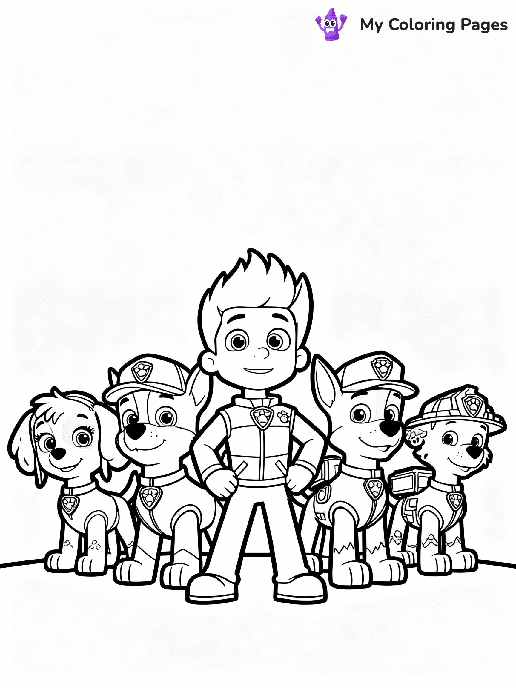 ⚠️ CRITICAL REQUIREMENT - ABSOLUTE BLACK AND WHITE ONLY ⚠️
This MUST be a BLACK AND WHITE line drawing ONLY. NO COLORS whatsoever.
- ONLY pure black lines (#000000) on pure white background (#FFFFFF)
- ABSOLUTELY NO colors, NO shading, NO gradients, NO grayscale
- If there are ANY colors in the output, the image is REJECTED
- This is a COLORING PAGE - meant to be COLORED IN by children
- The output must be UNCOLORED line art ready for coloring
⚠️ SUBJECT TO DRAW: Paw Patrol team standing together ready for action. PURE OUTLINES. NO FILLS, COLOR, SHADING, OR GREYSCALE. WHITE BACKGROUND.
(REMEMBER: Output must be BLACK AND WHITE line art only, NOT colored!)
# Flat, Friendly Cartoon Line-Art Coloring Page
You are generating a **pure black-and-white binary image** of a child-friendly cartoon scene combining characters and background scenery in one cohesive composition.
## Rendering Rules (Strict)
- Only two colors: pure black (#000000) outlines and pure white (#FFFFFF) background.
- No grayscale, shading, gradients, tints, fills, transparency, or partial pixels.
- No antialiasing or blended edges; every pixel is 100% black or white.
- No solid black fills inside shapes — all areas inside outlines must remain white.
- No dark clothing areas or filled tone blocks; all garments outlined only.
- No shadows, textures, lighting, or tonal variations.
- Must look like flat binary vector line-art for coloring pages.
## Drawing & Composition
- **Medium, consistent line weight**; clean closed outlines easy to color inside.
- **Flat, simple, child-friendly design** — no realism or 3D depth.
- Characters are **grounded on a surface**, centered and large.
- **Balanced composition** with clear silhouettes and minimal props.
## Scenery & Style
- Landmarks (e.g., mosque, CN Tower) and scenery (trees, benches, waves) drawn with **black outlines only.**
- For real-world figures, teams, or places, show accurate details using only black outlines—no text or logos. Use distinctive uniform patterns, abstract symbols, and landmark silhouettes to convey identity.
- Keep **consistent perspective**; no floating elements.
- **Style:** whimsical **Doodle Art Alley** — rounded, friendly outlines.
- May adapt shapes from **Crayola, Disney, Peppa Pig, Cocomelon** — *by shape only, never color.*
- Final output: **flat, crisp, binary (#000000/#FFFFFF)**, **no filled color or background text.**
EXTREMELYE IMPORTANT:
- PURE BINARY LINE-ART; NO FILLS (HAIR/CLOTHES/SKIN), SHADING, OR GREY.
- NO SHADING, COLOR. MUST BE WHITE BACKGROUND.
⚠️ FINAL REMINDER: Draw the subject "Paw Patrol team standing together ready for action. PURE OUTLINES. NO FILLS, COLOR, SHADING, OR GREYSCALE. WHITE BACKGROUND." as BLACK AND WHITE line art. Zero colors in output.