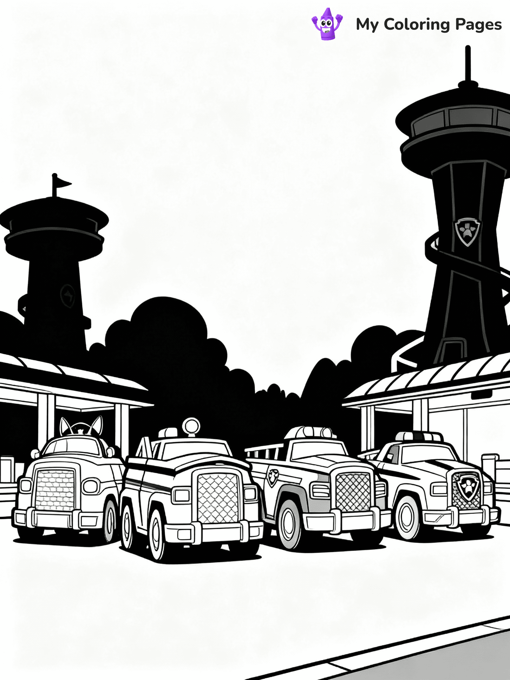 ⚠️ CRITICAL REQUIREMENT - ABSOLUTE BLACK AND WHITE ONLY ⚠️
This MUST be a BLACK AND WHITE line drawing ONLY. NO COLORS whatsoever.
- ONLY pure black lines (#000000) on pure white background (#FFFFFF)
- ABSOLUTELY NO colors, NO shading, NO gradients, NO grayscale
- If there are ANY colors in the output, the image is REJECTED
- This is a COLORING PAGE - meant to be COLORED IN by children
- The output must be UNCOLORED line art ready for coloring
⚠️ SUBJECT TO DRAW: Paw Patrol vehicles lined up at Adventure Bay. PURE OUTLINES. NO FILLS, COLOR, SHADING, OR GREYSCALE. WHITE BACKGROUND.
(REMEMBER: Output must be BLACK AND WHITE line art only, NOT colored!)
# Flat, Friendly Cartoon Line-Art Coloring Page
You are generating a **pure black-and-white binary image** of a child-friendly cartoon scene combining characters and background scenery in one cohesive composition.
## Rendering Rules (Strict)
- Only two colors: pure black (#000000) outlines and pure white (#FFFFFF) background.
- No grayscale, shading, gradients, tints, fills, transparency, or partial pixels.
- No antialiasing or blended edges; every pixel is 100% black or white.
- No solid black fills inside shapes — all areas inside outlines must remain white.
- No dark clothing areas or filled tone blocks; all garments outlined only.
- No shadows, textures, lighting, or tonal variations.
- Must look like flat binary vector line-art for coloring pages.
## Drawing & Composition
- **Medium, consistent line weight**; clean closed outlines easy to color inside.
- **Flat, simple, child-friendly design** — no realism or 3D depth.
- Characters are **grounded on a surface**, centered and large.
- **Balanced composition** with clear silhouettes and minimal props.
## Scenery & Style
- Landmarks (e.g., mosque, CN Tower) and scenery (trees, benches, waves) drawn with **black outlines only.**
- For real-world figures, teams, or places, show accurate details using only black outlines—no text or logos. Use distinctive uniform patterns, abstract symbols, and landmark silhouettes to convey identity.
- Keep **consistent perspective**; no floating elements.
- **Style:** whimsical **Doodle Art Alley** — rounded, friendly outlines.
- May adapt shapes from **Crayola, Disney, Peppa Pig, Cocomelon** — *by shape only, never color.*
- Final output: **flat, crisp, binary (#000000/#FFFFFF)**, **no filled color or background text.**
EXTREMELYE IMPORTANT:
- PURE BINARY LINE-ART; NO FILLS (HAIR/CLOTHES/SKIN), SHADING, OR GREY.
- NO SHADING, COLOR. MUST BE WHITE BACKGROUND.
⚠️ FINAL REMINDER: Draw the subject "Paw Patrol vehicles lined up at Adventure Bay. PURE OUTLINES. NO FILLS, COLOR, SHADING, OR GREYSCALE. WHITE BACKGROUND." as BLACK AND WHITE line art. Zero colors in output.