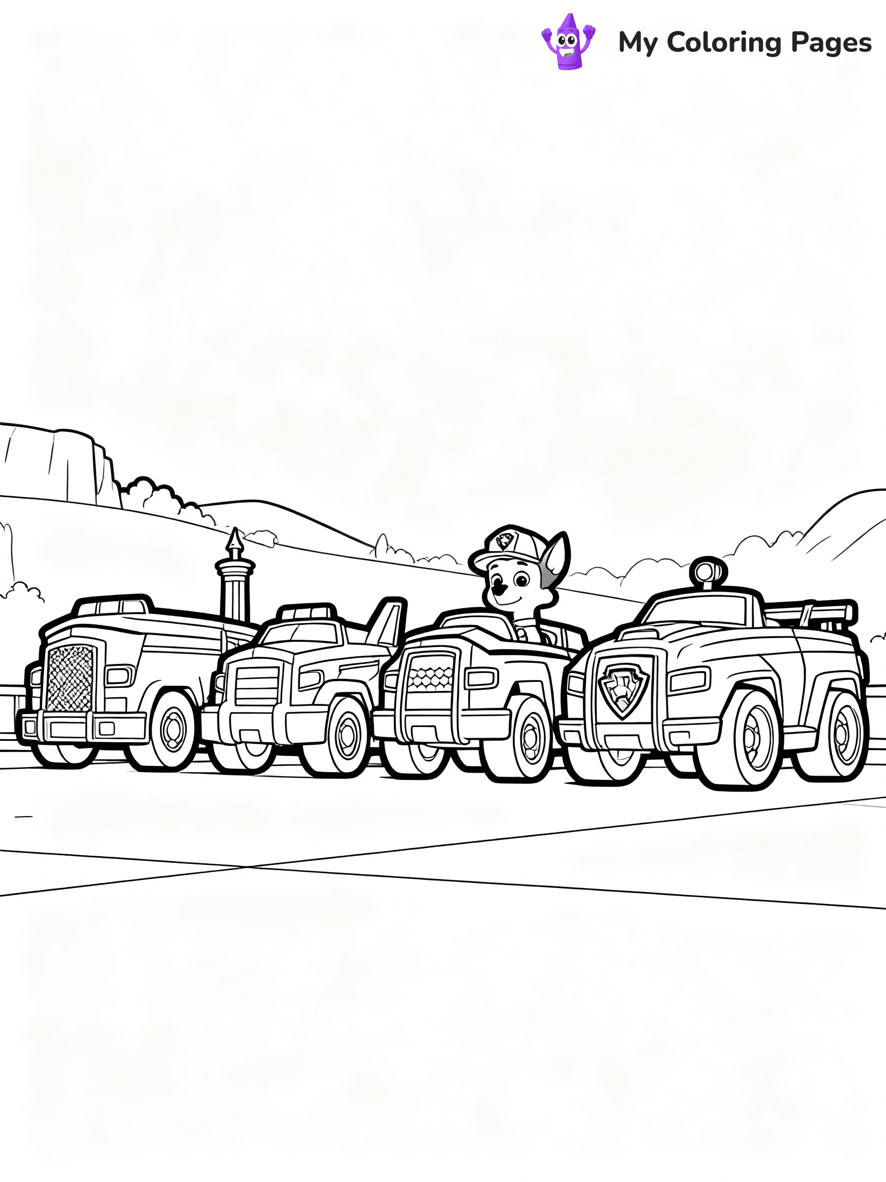 ⚠️ CRITICAL REQUIREMENT - ABSOLUTE BLACK AND WHITE ONLY ⚠️
This MUST be a BLACK AND WHITE line drawing ONLY. NO COLORS whatsoever.
- ONLY pure black lines (#000000) on pure white background (#FFFFFF)
- ABSOLUTELY NO colors, NO shading, NO gradients, NO grayscale
- If there are ANY colors in the output, the image is REJECTED
- This is a COLORING PAGE - meant to be COLORED IN by children
- The output must be UNCOLORED line art ready for coloring
⚠️ SUBJECT TO DRAW: Paw Patrol vehicles lined up at Adventure Bay. PURE OUTLINES. NO FILLS, COLOR, SHADING, OR GREYSCALE. WHITE BACKGROUND.
(REMEMBER: Output must be BLACK AND WHITE line art only, NOT colored!)
# Flat, Friendly Cartoon Line-Art Coloring Page
You are generating a **pure black-and-white binary image** of a child-friendly cartoon scene combining characters and background scenery in one cohesive composition.
## Rendering Rules (Strict)
- Only two colors: pure black (#000000) outlines and pure white (#FFFFFF) background.
- No grayscale, shading, gradients, tints, fills, transparency, or partial pixels.
- No antialiasing or blended edges; every pixel is 100% black or white.
- No solid black fills inside shapes — all areas inside outlines must remain white.
- No dark clothing areas or filled tone blocks; all garments outlined only.
- No shadows, textures, lighting, or tonal variations.
- Must look like flat binary vector line-art for coloring pages.
## Drawing & Composition
- **Medium, consistent line weight**; clean closed outlines easy to color inside.
- **Flat, simple, child-friendly design** — no realism or 3D depth.
- Characters are **grounded on a surface**, centered and large.
- **Balanced composition** with clear silhouettes and minimal props.
## Scenery & Style
- Landmarks (e.g., mosque, CN Tower) and scenery (trees, benches, waves) drawn with **black outlines only.**
- For real-world figures, teams, or places, show accurate details using only black outlines—no text or logos. Use distinctive uniform patterns, abstract symbols, and landmark silhouettes to convey identity.
- Keep **consistent perspective**; no floating elements.
- **Style:** whimsical **Doodle Art Alley** — rounded, friendly outlines.
- May adapt shapes from **Crayola, Disney, Peppa Pig, Cocomelon** — *by shape only, never color.*
- Final output: **flat, crisp, binary (#000000/#FFFFFF)**, **no filled color or background text.**
EXTREMELYE IMPORTANT:
- PURE BINARY LINE-ART; NO FILLS (HAIR/CLOTHES/SKIN), SHADING, OR GREY.
- NO SHADING, COLOR. MUST BE WHITE BACKGROUND.
⚠️ FINAL REMINDER: Draw the subject "Paw Patrol vehicles lined up at Adventure Bay. PURE OUTLINES. NO FILLS, COLOR, SHADING, OR GREYSCALE. WHITE BACKGROUND." as BLACK AND WHITE line art. Zero colors in output.