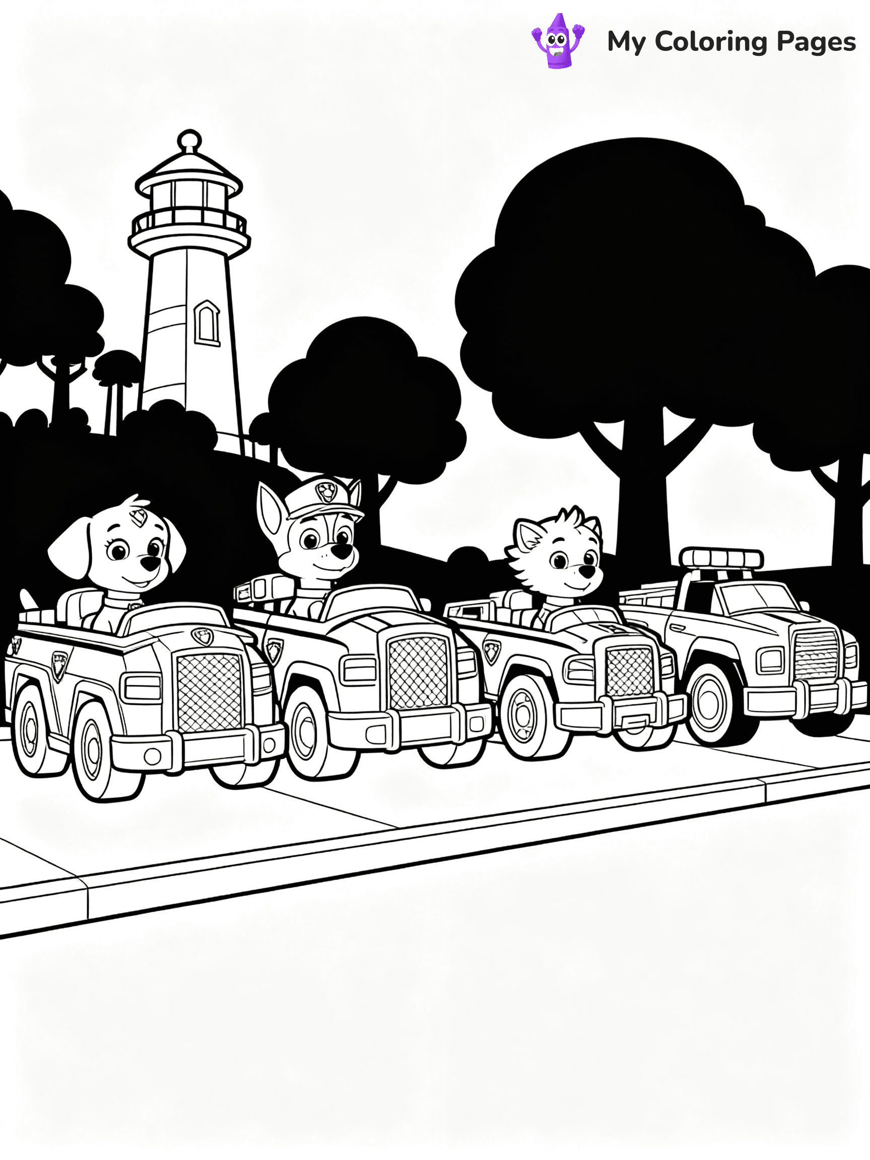 ⚠️ CRITICAL REQUIREMENT - ABSOLUTE BLACK AND WHITE ONLY ⚠️
This MUST be a BLACK AND WHITE line drawing ONLY. NO COLORS whatsoever.
- ONLY pure black lines (#000000) on pure white background (#FFFFFF)
- ABSOLUTELY NO colors, NO shading, NO gradients, NO grayscale
- If there are ANY colors in the output, the image is REJECTED
- This is a COLORING PAGE - meant to be COLORED IN by children
- The output must be UNCOLORED line art ready for coloring
⚠️ SUBJECT TO DRAW: Paw Patrol vehicles lined up at Adventure Bay. PURE OUTLINES. NO FILLS, COLOR, SHADING, OR GREYSCALE. WHITE BACKGROUND.
(REMEMBER: Output must be BLACK AND WHITE line art only, NOT colored!)
# Flat, Friendly Cartoon Line-Art Coloring Page
You are generating a **pure black-and-white binary image** of a child-friendly cartoon scene combining characters and background scenery in one cohesive composition.
## Rendering Rules (Strict)
- Only two colors: pure black (#000000) outlines and pure white (#FFFFFF) background.
- No grayscale, shading, gradients, tints, fills, transparency, or partial pixels.
- No antialiasing or blended edges; every pixel is 100% black or white.
- No solid black fills inside shapes — all areas inside outlines must remain white.
- No dark clothing areas or filled tone blocks; all garments outlined only.
- No shadows, textures, lighting, or tonal variations.
- Must look like flat binary vector line-art for coloring pages.
## Drawing & Composition
- **Medium, consistent line weight**; clean closed outlines easy to color inside.
- **Flat, simple, child-friendly design** — no realism or 3D depth.
- Characters are **grounded on a surface**, centered and large.
- **Balanced composition** with clear silhouettes and minimal props.
## Scenery & Style
- Landmarks (e.g., mosque, CN Tower) and scenery (trees, benches, waves) drawn with **black outlines only.**
- For real-world figures, teams, or places, show accurate details using only black outlines—no text or logos. Use distinctive uniform patterns, abstract symbols, and landmark silhouettes to convey identity.
- Keep **consistent perspective**; no floating elements.
- **Style:** whimsical **Doodle Art Alley** — rounded, friendly outlines.
- May adapt shapes from **Crayola, Disney, Peppa Pig, Cocomelon** — *by shape only, never color.*
- Final output: **flat, crisp, binary (#000000/#FFFFFF)**, **no filled color or background text.**
EXTREMELYE IMPORTANT:
- PURE BINARY LINE-ART; NO FILLS (HAIR/CLOTHES/SKIN), SHADING, OR GREY.
- NO SHADING, COLOR. MUST BE WHITE BACKGROUND.
⚠️ FINAL REMINDER: Draw the subject "Paw Patrol vehicles lined up at Adventure Bay. PURE OUTLINES. NO FILLS, COLOR, SHADING, OR GREYSCALE. WHITE BACKGROUND." as BLACK AND WHITE line art. Zero colors in output.