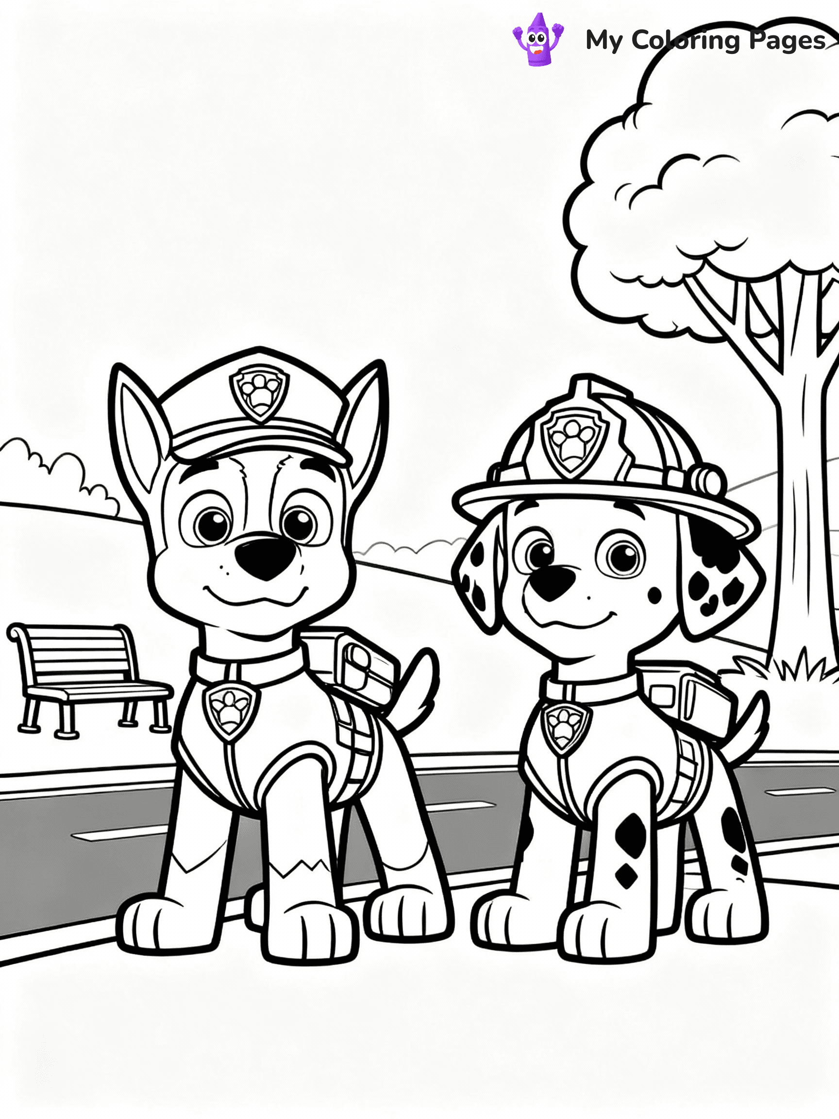 ⚠️ CRITICAL REQUIREMENT - ABSOLUTE BLACK AND WHITE ONLY ⚠️
This MUST be a BLACK AND WHITE line drawing ONLY. NO COLORS whatsoever.
- ONLY pure black lines (#000000) on pure white background (#FFFFFF)
- ABSOLUTELY NO colors, NO shading, NO gradients, NO grayscale
- If there are ANY colors in the output, the image is REJECTED
- This is a COLORING PAGE - meant to be COLORED IN by children
- The output must be UNCOLORED line art ready for coloring
⚠️ SUBJECT TO DRAW: Chase and Marshall from Paw Patrol on a mission together. PURE OUTLINES. NO FILLS, COLOR, SHADING, OR GREYSCALE. WHITE BACKGROUND.
(REMEMBER: Output must be BLACK AND WHITE line art only, NOT colored!)
# Flat, Friendly Cartoon Line-Art Coloring Page
You are generating a **pure black-and-white binary image** of a child-friendly cartoon scene combining characters and background scenery in one cohesive composition.
## Rendering Rules (Strict)
- Only two colors: pure black (#000000) outlines and pure white (#FFFFFF) background.
- No grayscale, shading, gradients, tints, fills, transparency, or partial pixels.
- No antialiasing or blended edges; every pixel is 100% black or white.
- No solid black fills inside shapes — all areas inside outlines must remain white.
- No dark clothing areas or filled tone blocks; all garments outlined only.
- No shadows, textures, lighting, or tonal variations.
- Must look like flat binary vector line-art for coloring pages.
## Drawing & Composition
- **Medium, consistent line weight**; clean closed outlines easy to color inside.
- **Flat, simple, child-friendly design** — no realism or 3D depth.
- Characters are **grounded on a surface**, centered and large.
- **Balanced composition** with clear silhouettes and minimal props.
## Scenery & Style
- Landmarks (e.g., mosque, CN Tower) and scenery (trees, benches, waves) drawn with **black outlines only.**
- For real-world figures, teams, or places, show accurate details using only black outlines—no text or logos. Use distinctive uniform patterns, abstract symbols, and landmark silhouettes to convey identity.
- Keep **consistent perspective**; no floating elements.
- **Style:** whimsical **Doodle Art Alley** — rounded, friendly outlines.
- May adapt shapes from **Crayola, Disney, Peppa Pig, Cocomelon** — *by shape only, never color.*
- Final output: **flat, crisp, binary (#000000/#FFFFFF)**, **no filled color or background text.**
EXTREMELYE IMPORTANT:
- PURE BINARY LINE-ART; NO FILLS (HAIR/CLOTHES/SKIN), SHADING, OR GREY.
- NO SHADING, COLOR. MUST BE WHITE BACKGROUND.
⚠️ FINAL REMINDER: Draw the subject "Chase and Marshall from Paw Patrol on a mission together. PURE OUTLINES. NO FILLS, COLOR, SHADING, OR GREYSCALE. WHITE BACKGROUND." as BLACK AND WHITE line art. Zero colors in output.