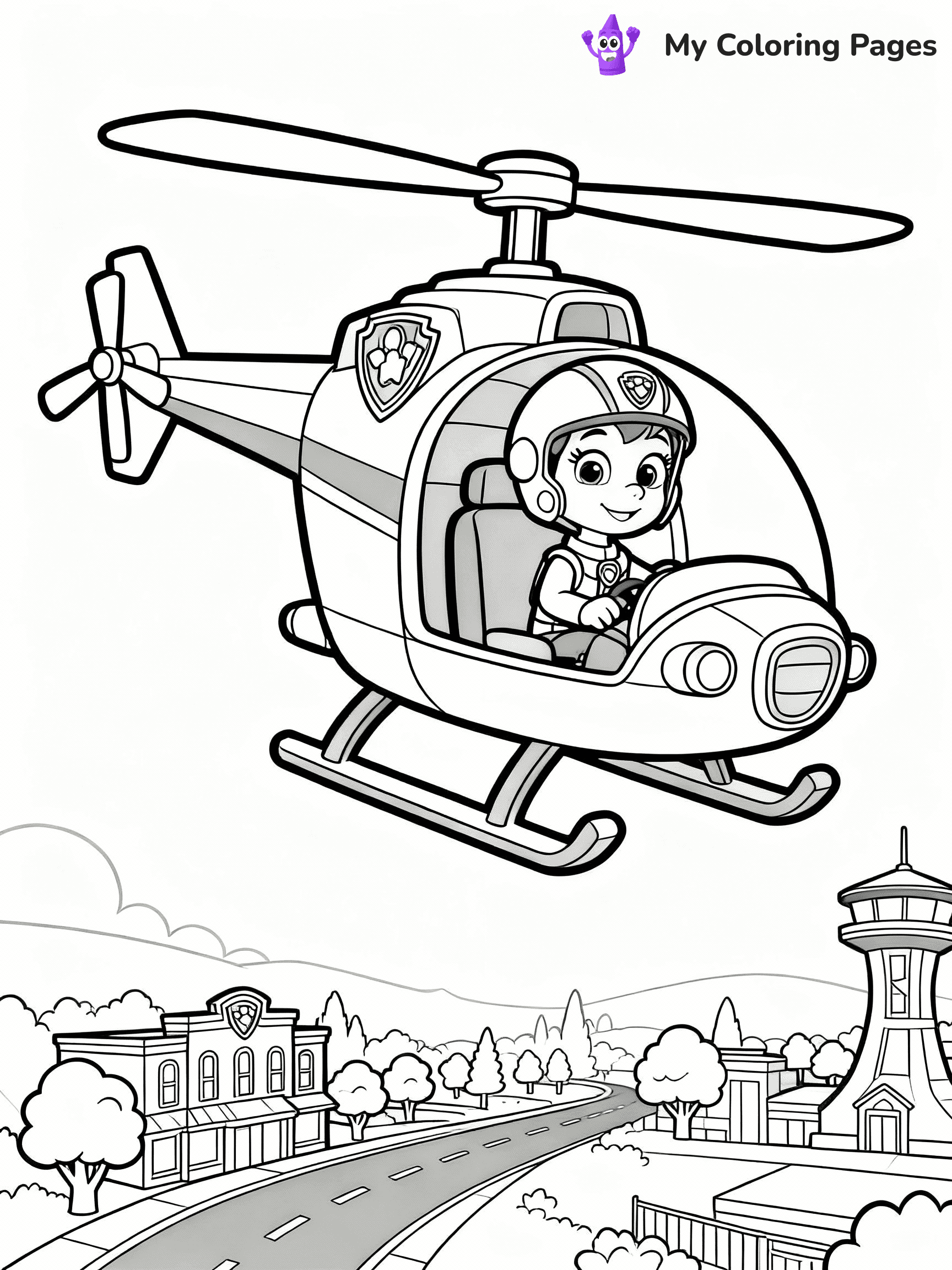 ⚠️ CRITICAL REQUIREMENT - ABSOLUTE BLACK AND WHITE ONLY ⚠️
This MUST be a BLACK AND WHITE line drawing ONLY. NO COLORS whatsoever.
- ONLY pure black lines (#000000) on pure white background (#FFFFFF)
- ABSOLUTELY NO colors, NO shading, NO gradients, NO grayscale
- If there are ANY colors in the output, the image is REJECTED
- This is a COLORING PAGE - meant to be COLORED IN by children
- The output must be UNCOLORED line art ready for coloring
⚠️ SUBJECT TO DRAW: Skye flying over Adventure Bay in her helicopter from Paw Patrol. PURE OUTLINES. NO FILLS, COLOR, SHADING, OR GREYSCALE. WHITE BACKGROUND.
(REMEMBER: Output must be BLACK AND WHITE line art only, NOT colored!)
# Flat, Friendly Cartoon Line-Art Coloring Page
You are generating a **pure black-and-white binary image** of a child-friendly cartoon scene combining characters and background scenery in one cohesive composition.
## Rendering Rules (Strict)
- Only two colors: pure black (#000000) outlines and pure white (#FFFFFF) background.
- No grayscale, shading, gradients, tints, fills, transparency, or partial pixels.
- No antialiasing or blended edges; every pixel is 100% black or white.
- No solid black fills inside shapes — all areas inside outlines must remain white.
- No dark clothing areas or filled tone blocks; all garments outlined only.
- No shadows, textures, lighting, or tonal variations.
- Must look like flat binary vector line-art for coloring pages.
## Drawing & Composition
- **Medium, consistent line weight**; clean closed outlines easy to color inside.
- **Flat, simple, child-friendly design** — no realism or 3D depth.
- Characters are **grounded on a surface**, centered and large.
- **Balanced composition** with clear silhouettes and minimal props.
## Scenery & Style
- Landmarks (e.g., mosque, CN Tower) and scenery (trees, benches, waves) drawn with **black outlines only.**
- For real-world figures, teams, or places, show accurate details using only black outlines—no text or logos. Use distinctive uniform patterns, abstract symbols, and landmark silhouettes to convey identity.
- Keep **consistent perspective**; no floating elements.
- **Style:** whimsical **Doodle Art Alley** — rounded, friendly outlines.
- May adapt shapes from **Crayola, Disney, Peppa Pig, Cocomelon** — *by shape only, never color.*
- Final output: **flat, crisp, binary (#000000/#FFFFFF)**, **no filled color or background text.**
EXTREMELYE IMPORTANT:
- PURE BINARY LINE-ART; NO FILLS (HAIR/CLOTHES/SKIN), SHADING, OR GREY.
- NO SHADING, COLOR. MUST BE WHITE BACKGROUND.
⚠️ FINAL REMINDER: Draw the subject "Skye flying over Adventure Bay in her helicopter from Paw Patrol. PURE OUTLINES. NO FILLS, COLOR, SHADING, OR GREYSCALE. WHITE BACKGROUND." as BLACK AND WHITE line art. Zero colors in output.