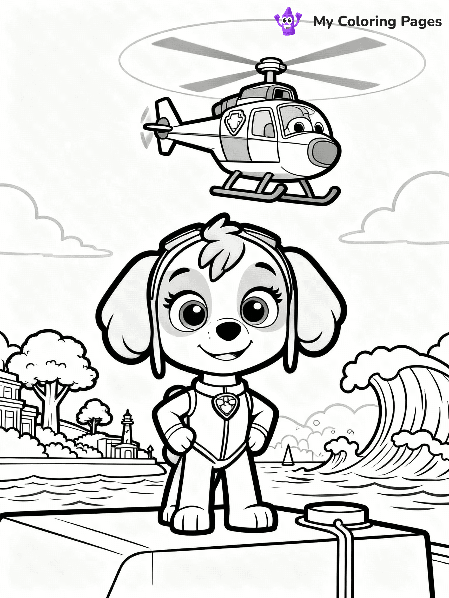 ⚠️ CRITICAL REQUIREMENT - ABSOLUTE BLACK AND WHITE ONLY ⚠️
This MUST be a BLACK AND WHITE line drawing ONLY. NO COLORS whatsoever.
- ONLY pure black lines (#000000) on pure white background (#FFFFFF)
- ABSOLUTELY NO colors, NO shading, NO gradients, NO grayscale
- If there are ANY colors in the output, the image is REJECTED
- This is a COLORING PAGE - meant to be COLORED IN by children
- The output must be UNCOLORED line art ready for coloring
⚠️ SUBJECT TO DRAW: Skye flying over Adventure Bay in her helicopter from Paw Patrol. PURE OUTLINES. NO FILLS, COLOR, SHADING, OR GREYSCALE. WHITE BACKGROUND.
(REMEMBER: Output must be BLACK AND WHITE line art only, NOT colored!)
# Flat, Friendly Cartoon Line-Art Coloring Page
You are generating a **pure black-and-white binary image** of a child-friendly cartoon scene combining characters and background scenery in one cohesive composition.
## Rendering Rules (Strict)
- Only two colors: pure black (#000000) outlines and pure white (#FFFFFF) background.
- No grayscale, shading, gradients, tints, fills, transparency, or partial pixels.
- No antialiasing or blended edges; every pixel is 100% black or white.
- No solid black fills inside shapes — all areas inside outlines must remain white.
- No dark clothing areas or filled tone blocks; all garments outlined only.
- No shadows, textures, lighting, or tonal variations.
- Must look like flat binary vector line-art for coloring pages.
## Drawing & Composition
- **Medium, consistent line weight**; clean closed outlines easy to color inside.
- **Flat, simple, child-friendly design** — no realism or 3D depth.
- Characters are **grounded on a surface**, centered and large.
- **Balanced composition** with clear silhouettes and minimal props.
## Scenery & Style
- Landmarks (e.g., mosque, CN Tower) and scenery (trees, benches, waves) drawn with **black outlines only.**
- For real-world figures, teams, or places, show accurate details using only black outlines—no text or logos. Use distinctive uniform patterns, abstract symbols, and landmark silhouettes to convey identity.
- Keep **consistent perspective**; no floating elements.
- **Style:** whimsical **Doodle Art Alley** — rounded, friendly outlines.
- May adapt shapes from **Crayola, Disney, Peppa Pig, Cocomelon** — *by shape only, never color.*
- Final output: **flat, crisp, binary (#000000/#FFFFFF)**, **no filled color or background text.**
EXTREMELYE IMPORTANT:
- PURE BINARY LINE-ART; NO FILLS (HAIR/CLOTHES/SKIN), SHADING, OR GREY.
- NO SHADING, COLOR. MUST BE WHITE BACKGROUND.
⚠️ FINAL REMINDER: Draw the subject "Skye flying over Adventure Bay in her helicopter from Paw Patrol. PURE OUTLINES. NO FILLS, COLOR, SHADING, OR GREYSCALE. WHITE BACKGROUND." as BLACK AND WHITE line art. Zero colors in output.