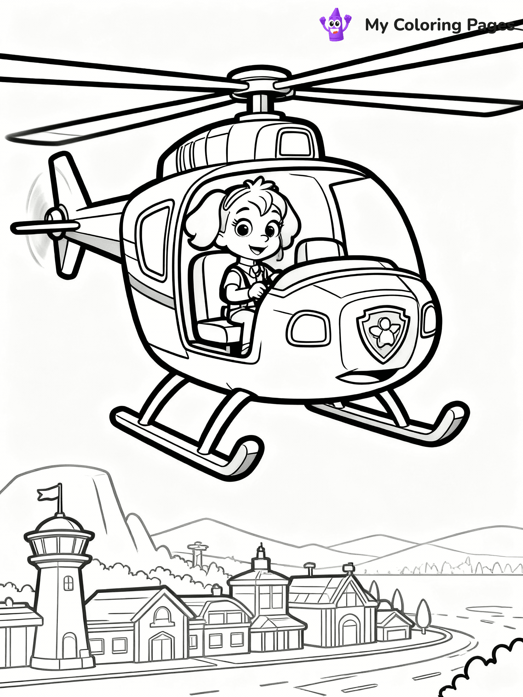 ⚠️ CRITICAL REQUIREMENT - ABSOLUTE BLACK AND WHITE ONLY ⚠️
This MUST be a BLACK AND WHITE line drawing ONLY. NO COLORS whatsoever.
- ONLY pure black lines (#000000) on pure white background (#FFFFFF)
- ABSOLUTELY NO colors, NO shading, NO gradients, NO grayscale
- If there are ANY colors in the output, the image is REJECTED
- This is a COLORING PAGE - meant to be COLORED IN by children
- The output must be UNCOLORED line art ready for coloring
⚠️ SUBJECT TO DRAW: Skye flying over Adventure Bay in her helicopter from Paw Patrol. PURE OUTLINES. NO FILLS, COLOR, SHADING, OR GREYSCALE. WHITE BACKGROUND.
(REMEMBER: Output must be BLACK AND WHITE line art only, NOT colored!)
# Flat, Friendly Cartoon Line-Art Coloring Page
You are generating a **pure black-and-white binary image** of a child-friendly cartoon scene combining characters and background scenery in one cohesive composition.
## Rendering Rules (Strict)
- Only two colors: pure black (#000000) outlines and pure white (#FFFFFF) background.
- No grayscale, shading, gradients, tints, fills, transparency, or partial pixels.
- No antialiasing or blended edges; every pixel is 100% black or white.
- No solid black fills inside shapes — all areas inside outlines must remain white.
- No dark clothing areas or filled tone blocks; all garments outlined only.
- No shadows, textures, lighting, or tonal variations.
- Must look like flat binary vector line-art for coloring pages.
## Drawing & Composition
- **Medium, consistent line weight**; clean closed outlines easy to color inside.
- **Flat, simple, child-friendly design** — no realism or 3D depth.
- Characters are **grounded on a surface**, centered and large.
- **Balanced composition** with clear silhouettes and minimal props.
## Scenery & Style
- Landmarks (e.g., mosque, CN Tower) and scenery (trees, benches, waves) drawn with **black outlines only.**
- For real-world figures, teams, or places, show accurate details using only black outlines—no text or logos. Use distinctive uniform patterns, abstract symbols, and landmark silhouettes to convey identity.
- Keep **consistent perspective**; no floating elements.
- **Style:** whimsical **Doodle Art Alley** — rounded, friendly outlines.
- May adapt shapes from **Crayola, Disney, Peppa Pig, Cocomelon** — *by shape only, never color.*
- Final output: **flat, crisp, binary (#000000/#FFFFFF)**, **no filled color or background text.**
EXTREMELYE IMPORTANT:
- PURE BINARY LINE-ART; NO FILLS (HAIR/CLOTHES/SKIN), SHADING, OR GREY.
- NO SHADING, COLOR. MUST BE WHITE BACKGROUND.
⚠️ FINAL REMINDER: Draw the subject "Skye flying over Adventure Bay in her helicopter from Paw Patrol. PURE OUTLINES. NO FILLS, COLOR, SHADING, OR GREYSCALE. WHITE BACKGROUND." as BLACK AND WHITE line art. Zero colors in output.