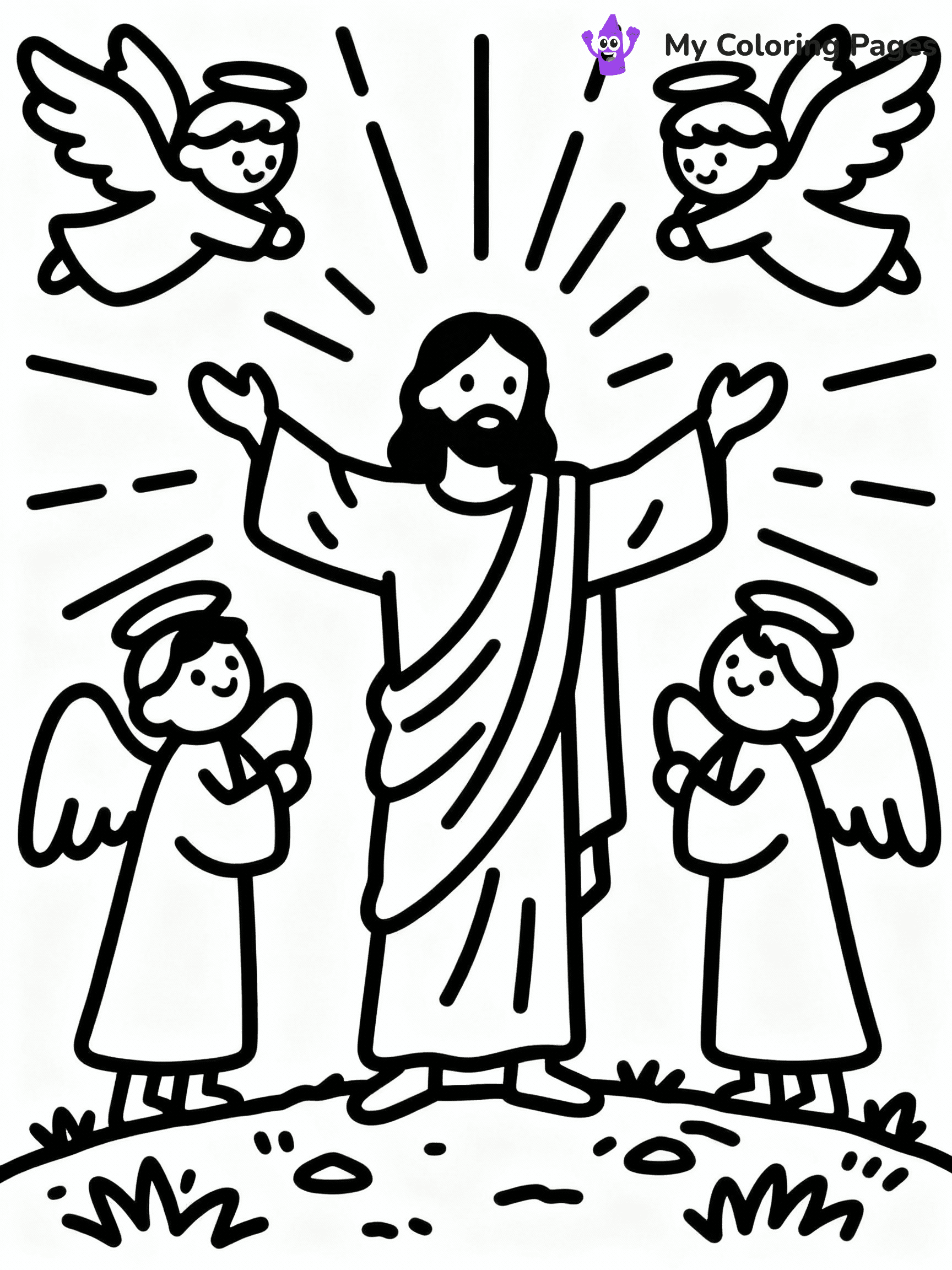 ⚠️ CRITICAL REQUIREMENT - ABSOLUTE BLACK AND WHITE ONLY ⚠️
This MUST be a BLACK AND WHITE line drawing ONLY. NO COLORS whatsoever.
- ONLY pure black lines (#000000) on pure white background (#FFFFFF)
- ABSOLUTELY NO colors, NO shading, NO gradients, NO grayscale
- If there are ANY colors in the output, the image is REJECTED
- This is a COLORING PAGE - meant to be COLORED IN by children
- The output must be UNCOLORED line art ready for coloring
⚠️ SUBJECT TO DRAW: The Resurrection of Jesus, surrounded by angels, in traditional Biblical art style, radiant light shining.
(REMEMBER: Output must be BLACK AND WHITE line art only, NOT colored!)
# COLORING PAGE: BLACK OUTLINES ONLY - WHITE BACKGROUND MANDATORY
Create a **coloring book page** using EXACTLY two values: black lines, white space.
## NON-NEGOTIABLE BINARY RULES
- **ONLY #000000 (black) and #FFFFFF (white)** - NO other values exist
- **EVERY PIXEL = BLACK OR WHITE** - no gray/shading/antialiasing
- **WHITE BACKGROUND MANDATORY** - entire canvas stays white
- **ALL SHAPES HOLLOW** - everything is empty outlines waiting to be colored
- **FORBIDDEN:** fills, shading, gradients, patterns, textures, colors
- **NO SOLID REGIONS** - if it's not a thin line, it's wrong
## Universal Line Standards
- Black outlines ONLY - thin, uniform weight
- Every shape completely empty inside
- Closed contours suitable for coloring
- Simple flat illustration - zero depth/3D/realism
- **Style:** Whimsical Doodle Art Alley - rounded, friendly outlines (unless specified)
## Everything = Outline Only
- Characters/animals: hollow shapes
- Objects/clothing: empty contours
- Backgrounds/scenery: line work only
- Natural elements: outlined forms
- Dark/night areas: don't exist (use outlined symbols)
- Textures/patterns: convert to simple lines
## The Test
Can a child color EVERY white space with crayons? If any area is pre-filled/shaded/gray or colored in, it FAILS. Every shape must be waiting to receive color.
**FINAL OUTPUT**: Binary coloring page. Black lines define shapes. White spaces ready for coloring. Nothing else exists. No exceptions. Print-ready.
⚠️ FINAL REMINDER: Draw the subject "The Resurrection of Jesus, surrounded by angels, in traditional Biblical art style, radiant light shining." as BLACK AND WHITE line art. Zero colors in output.