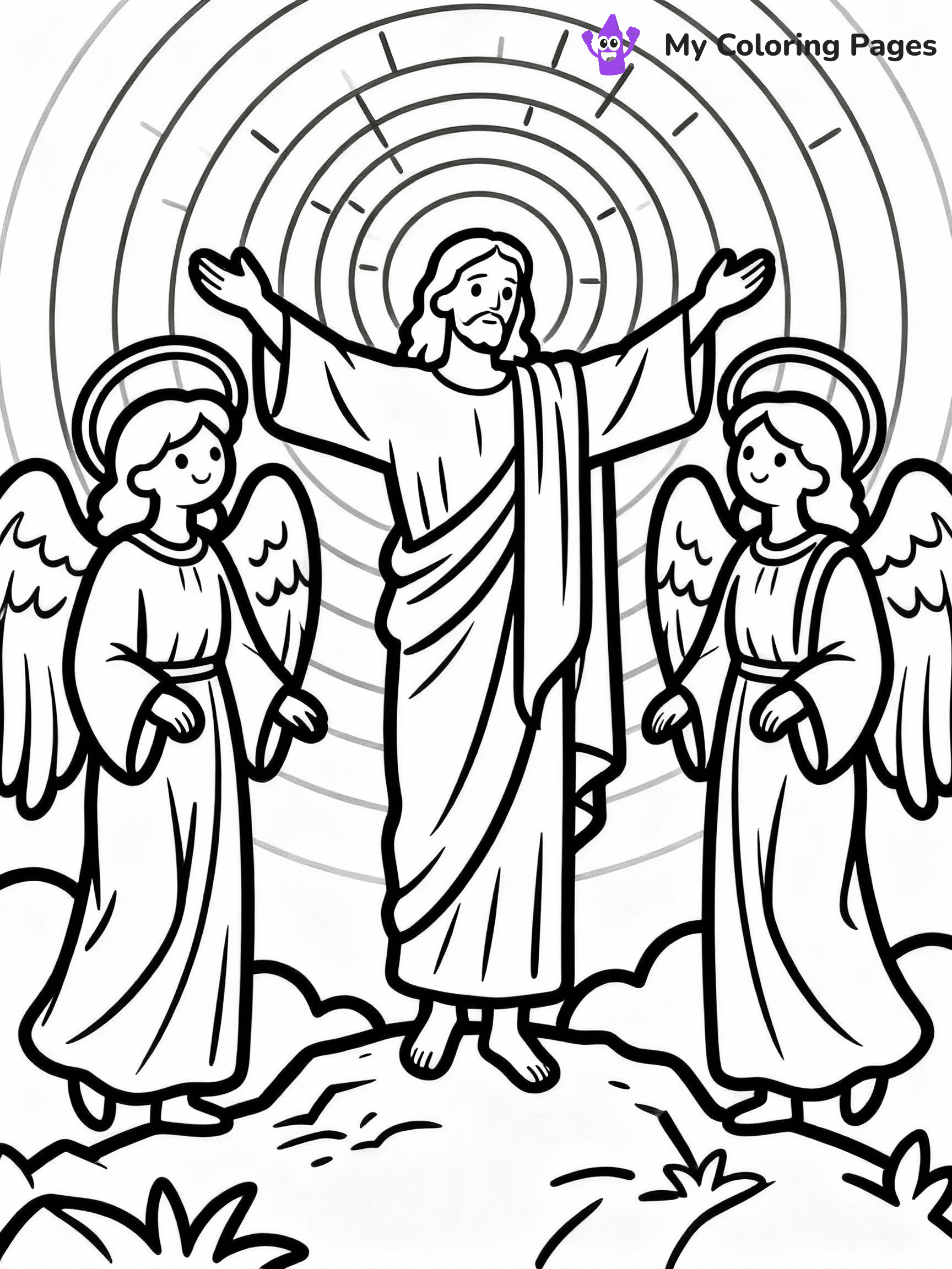 ⚠️ CRITICAL REQUIREMENT - ABSOLUTE BLACK AND WHITE ONLY ⚠️
This MUST be a BLACK AND WHITE line drawing ONLY. NO COLORS whatsoever.
- ONLY pure black lines (#000000) on pure white background (#FFFFFF)
- ABSOLUTELY NO colors, NO shading, NO gradients, NO grayscale
- If there are ANY colors in the output, the image is REJECTED
- This is a COLORING PAGE - meant to be COLORED IN by children
- The output must be UNCOLORED line art ready for coloring
⚠️ SUBJECT TO DRAW: The Resurrection of Jesus, surrounded by angels, in traditional Biblical art style, radiant light shining.
(REMEMBER: Output must be BLACK AND WHITE line art only, NOT colored!)
# COLORING PAGE: BLACK OUTLINES ONLY - WHITE BACKGROUND MANDATORY
Create a **coloring book page** using EXACTLY two values: black lines, white space.
## NON-NEGOTIABLE BINARY RULES
- **ONLY #000000 (black) and #FFFFFF (white)** - NO other values exist
- **EVERY PIXEL = BLACK OR WHITE** - no gray/shading/antialiasing
- **WHITE BACKGROUND MANDATORY** - entire canvas stays white
- **ALL SHAPES HOLLOW** - everything is empty outlines waiting to be colored
- **FORBIDDEN:** fills, shading, gradients, patterns, textures, colors
- **NO SOLID REGIONS** - if it's not a thin line, it's wrong
## Universal Line Standards
- Black outlines ONLY - thin, uniform weight
- Every shape completely empty inside
- Closed contours suitable for coloring
- Simple flat illustration - zero depth/3D/realism
- **Style:** Whimsical Doodle Art Alley - rounded, friendly outlines (unless specified)
## Everything = Outline Only
- Characters/animals: hollow shapes
- Objects/clothing: empty contours
- Backgrounds/scenery: line work only
- Natural elements: outlined forms
- Dark/night areas: don't exist (use outlined symbols)
- Textures/patterns: convert to simple lines
## The Test
Can a child color EVERY white space with crayons? If any area is pre-filled/shaded/gray or colored in, it FAILS. Every shape must be waiting to receive color.
**FINAL OUTPUT**: Binary coloring page. Black lines define shapes. White spaces ready for coloring. Nothing else exists. No exceptions. Print-ready.
⚠️ FINAL REMINDER: Draw the subject "The Resurrection of Jesus, surrounded by angels, in traditional Biblical art style, radiant light shining." as BLACK AND WHITE line art. Zero colors in output.