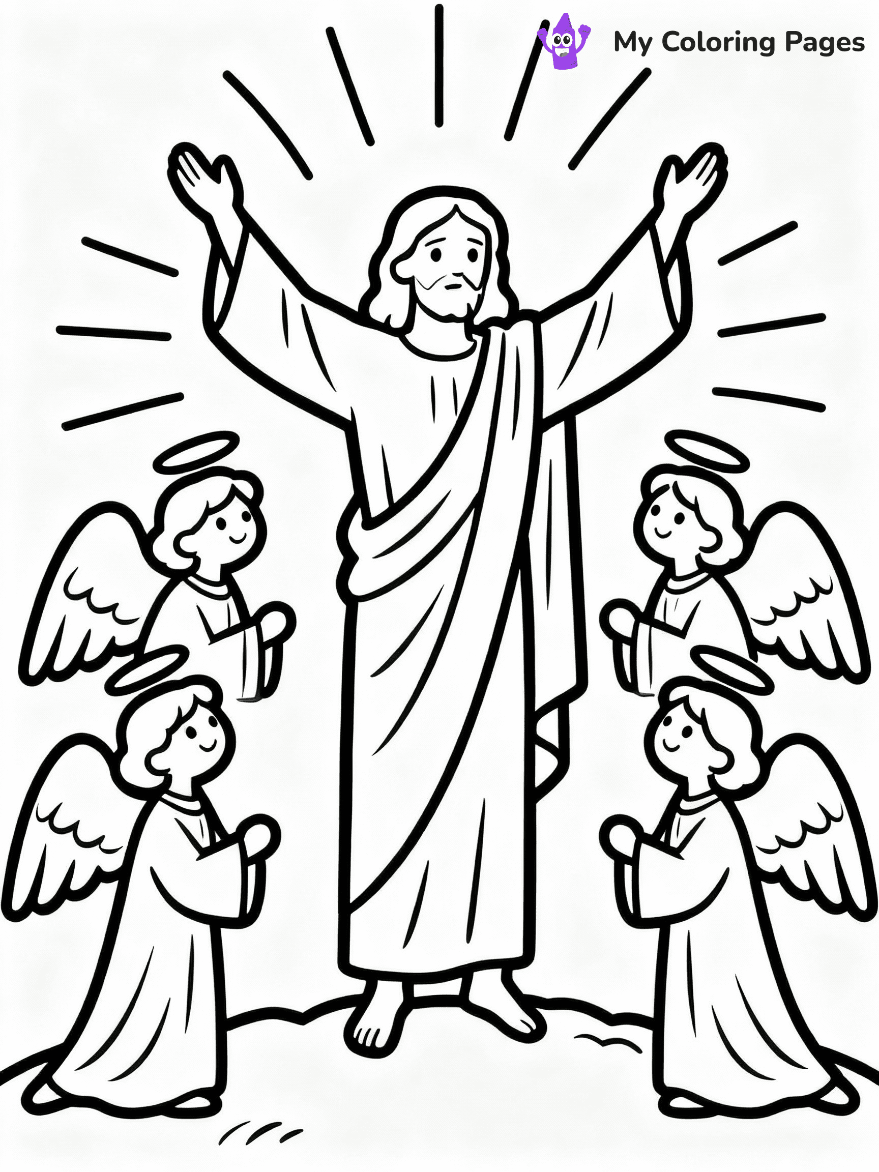 ⚠️ CRITICAL REQUIREMENT - ABSOLUTE BLACK AND WHITE ONLY ⚠️
This MUST be a BLACK AND WHITE line drawing ONLY. NO COLORS whatsoever.
- ONLY pure black lines (#000000) on pure white background (#FFFFFF)
- ABSOLUTELY NO colors, NO shading, NO gradients, NO grayscale
- If there are ANY colors in the output, the image is REJECTED
- This is a COLORING PAGE - meant to be COLORED IN by children
- The output must be UNCOLORED line art ready for coloring
⚠️ SUBJECT TO DRAW: The Resurrection of Jesus, surrounded by angels, in traditional Biblical art style, radiant light shining.
(REMEMBER: Output must be BLACK AND WHITE line art only, NOT colored!)
# COLORING PAGE: BLACK OUTLINES ONLY - WHITE BACKGROUND MANDATORY
Create a **coloring book page** using EXACTLY two values: black lines, white space.
## NON-NEGOTIABLE BINARY RULES
- **ONLY #000000 (black) and #FFFFFF (white)** - NO other values exist
- **EVERY PIXEL = BLACK OR WHITE** - no gray/shading/antialiasing
- **WHITE BACKGROUND MANDATORY** - entire canvas stays white
- **ALL SHAPES HOLLOW** - everything is empty outlines waiting to be colored
- **FORBIDDEN:** fills, shading, gradients, patterns, textures, colors
- **NO SOLID REGIONS** - if it's not a thin line, it's wrong
## Universal Line Standards
- Black outlines ONLY - thin, uniform weight
- Every shape completely empty inside
- Closed contours suitable for coloring
- Simple flat illustration - zero depth/3D/realism
- **Style:** Whimsical Doodle Art Alley - rounded, friendly outlines (unless specified)
## Everything = Outline Only
- Characters/animals: hollow shapes
- Objects/clothing: empty contours
- Backgrounds/scenery: line work only
- Natural elements: outlined forms
- Dark/night areas: don't exist (use outlined symbols)
- Textures/patterns: convert to simple lines
## The Test
Can a child color EVERY white space with crayons? If any area is pre-filled/shaded/gray or colored in, it FAILS. Every shape must be waiting to receive color.
**FINAL OUTPUT**: Binary coloring page. Black lines define shapes. White spaces ready for coloring. Nothing else exists. No exceptions. Print-ready.
⚠️ FINAL REMINDER: Draw the subject "The Resurrection of Jesus, surrounded by angels, in traditional Biblical art style, radiant light shining." as BLACK AND WHITE line art. Zero colors in output.