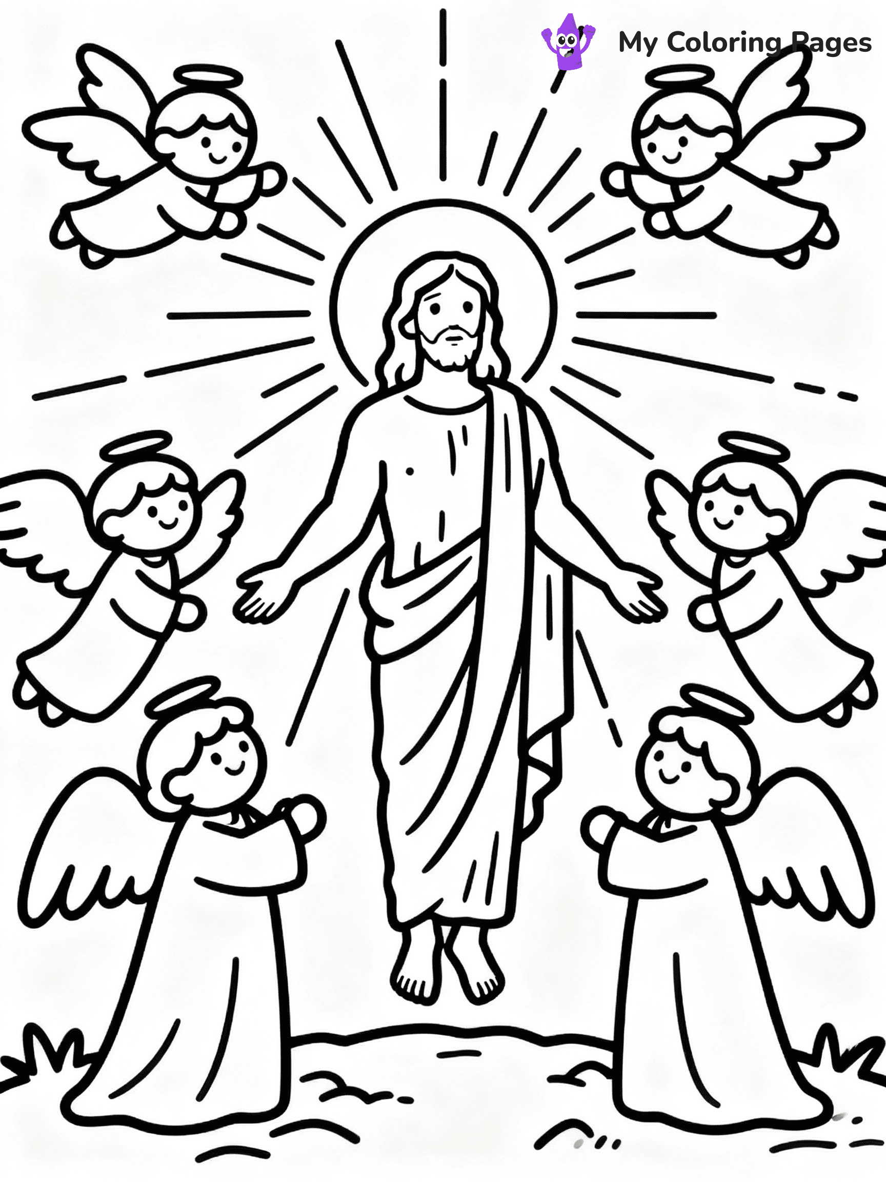 ⚠️ CRITICAL REQUIREMENT - ABSOLUTE BLACK AND WHITE ONLY ⚠️
This MUST be a BLACK AND WHITE line drawing ONLY. NO COLORS whatsoever.
- ONLY pure black lines (#000000) on pure white background (#FFFFFF)
- ABSOLUTELY NO colors, NO shading, NO gradients, NO grayscale
- If there are ANY colors in the output, the image is REJECTED
- This is a COLORING PAGE - meant to be COLORED IN by children
- The output must be UNCOLORED line art ready for coloring
⚠️ SUBJECT TO DRAW: The Resurrection of Jesus, surrounded by angels, in traditional Biblical art style, radiant light shining.
(REMEMBER: Output must be BLACK AND WHITE line art only, NOT colored!)
# COLORING PAGE: BLACK OUTLINES ONLY - WHITE BACKGROUND MANDATORY
Create a **coloring book page** using EXACTLY two values: black lines, white space.
## NON-NEGOTIABLE BINARY RULES
- **ONLY #000000 (black) and #FFFFFF (white)** - NO other values exist
- **EVERY PIXEL = BLACK OR WHITE** - no gray/shading/antialiasing
- **WHITE BACKGROUND MANDATORY** - entire canvas stays white
- **ALL SHAPES HOLLOW** - everything is empty outlines waiting to be colored
- **FORBIDDEN:** fills, shading, gradients, patterns, textures, colors
- **NO SOLID REGIONS** - if it's not a thin line, it's wrong
## Universal Line Standards
- Black outlines ONLY - thin, uniform weight
- Every shape completely empty inside
- Closed contours suitable for coloring
- Simple flat illustration - zero depth/3D/realism
- **Style:** Whimsical Doodle Art Alley - rounded, friendly outlines (unless specified)
## Everything = Outline Only
- Characters/animals: hollow shapes
- Objects/clothing: empty contours
- Backgrounds/scenery: line work only
- Natural elements: outlined forms
- Dark/night areas: don't exist (use outlined symbols)
- Textures/patterns: convert to simple lines
## The Test
Can a child color EVERY white space with crayons? If any area is pre-filled/shaded/gray or colored in, it FAILS. Every shape must be waiting to receive color.
**FINAL OUTPUT**: Binary coloring page. Black lines define shapes. White spaces ready for coloring. Nothing else exists. No exceptions. Print-ready.
⚠️ FINAL REMINDER: Draw the subject "The Resurrection of Jesus, surrounded by angels, in traditional Biblical art style, radiant light shining." as BLACK AND WHITE line art. Zero colors in output.