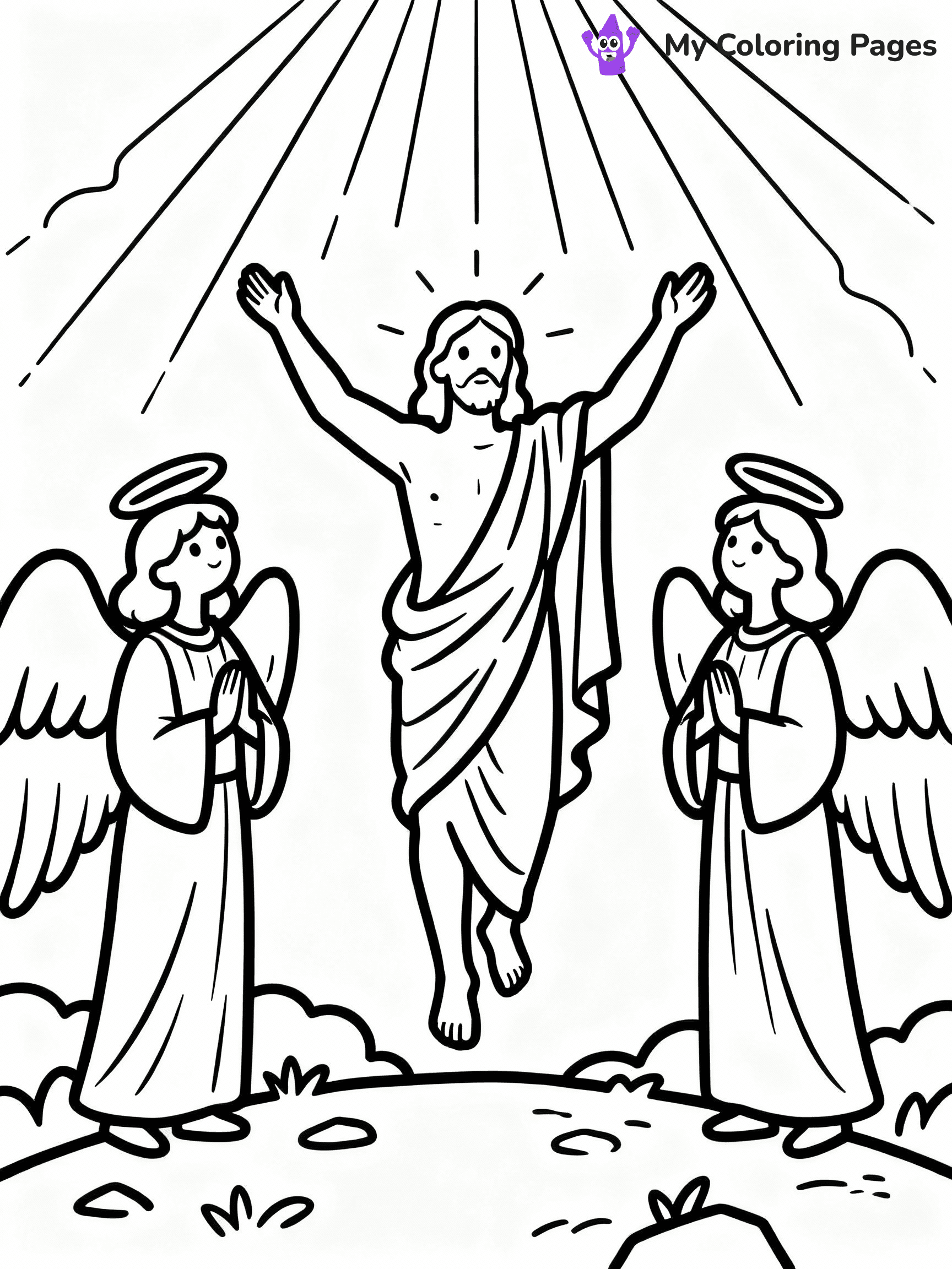 ⚠️ CRITICAL REQUIREMENT - ABSOLUTE BLACK AND WHITE ONLY ⚠️
This MUST be a BLACK AND WHITE line drawing ONLY. NO COLORS whatsoever.
- ONLY pure black lines (#000000) on pure white background (#FFFFFF)
- ABSOLUTELY NO colors, NO shading, NO gradients, NO grayscale
- If there are ANY colors in the output, the image is REJECTED
- This is a COLORING PAGE - meant to be COLORED IN by children
- The output must be UNCOLORED line art ready for coloring
⚠️ SUBJECT TO DRAW: The Resurrection of Jesus, surrounded by angels, in traditional Biblical art style, radiant light shining.
(REMEMBER: Output must be BLACK AND WHITE line art only, NOT colored!)
# COLORING PAGE: BLACK OUTLINES ONLY - WHITE BACKGROUND MANDATORY
Create a **coloring book page** using EXACTLY two values: black lines, white space.
## NON-NEGOTIABLE BINARY RULES
- **ONLY #000000 (black) and #FFFFFF (white)** - NO other values exist
- **EVERY PIXEL = BLACK OR WHITE** - no gray/shading/antialiasing
- **WHITE BACKGROUND MANDATORY** - entire canvas stays white
- **ALL SHAPES HOLLOW** - everything is empty outlines waiting to be colored
- **FORBIDDEN:** fills, shading, gradients, patterns, textures, colors
- **NO SOLID REGIONS** - if it's not a thin line, it's wrong
## Universal Line Standards
- Black outlines ONLY - thin, uniform weight
- Every shape completely empty inside
- Closed contours suitable for coloring
- Simple flat illustration - zero depth/3D/realism
- **Style:** Whimsical Doodle Art Alley - rounded, friendly outlines (unless specified)
## Everything = Outline Only
- Characters/animals: hollow shapes
- Objects/clothing: empty contours
- Backgrounds/scenery: line work only
- Natural elements: outlined forms
- Dark/night areas: don't exist (use outlined symbols)
- Textures/patterns: convert to simple lines
## The Test
Can a child color EVERY white space with crayons? If any area is pre-filled/shaded/gray or colored in, it FAILS. Every shape must be waiting to receive color.
**FINAL OUTPUT**: Binary coloring page. Black lines define shapes. White spaces ready for coloring. Nothing else exists. No exceptions. Print-ready.
⚠️ FINAL REMINDER: Draw the subject "The Resurrection of Jesus, surrounded by angels, in traditional Biblical art style, radiant light shining." as BLACK AND WHITE line art. Zero colors in output.