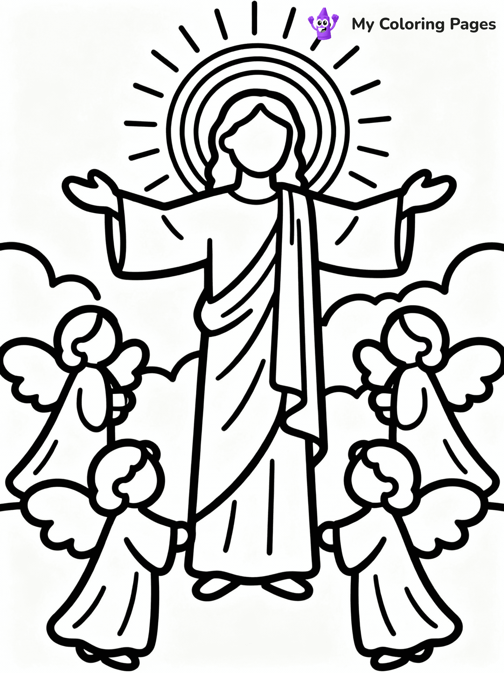 ⚠️ CRITICAL REQUIREMENT - ABSOLUTE BLACK AND WHITE ONLY ⚠️
This MUST be a BLACK AND WHITE line drawing ONLY. NO COLORS whatsoever.
- ONLY pure black lines (#000000) on pure white background (#FFFFFF)
- ABSOLUTELY NO colors, NO shading, NO gradients, NO grayscale
- If there are ANY colors in the output, the image is REJECTED
- This is a COLORING PAGE - meant to be COLORED IN by children
- The output must be UNCOLORED line art ready for coloring
⚠️ SUBJECT TO DRAW: The Resurrection of Jesus, surrounded by angels, in traditional Biblical art style, radiant light shining.
(REMEMBER: Output must be BLACK AND WHITE line art only, NOT colored!)
# COLORING PAGE: BLACK OUTLINES ONLY - WHITE BACKGROUND MANDATORY
Create a **coloring book page** using EXACTLY two values: black lines, white space.
## NON-NEGOTIABLE BINARY RULES
- **ONLY #000000 (black) and #FFFFFF (white)** - NO other values exist
- **EVERY PIXEL = BLACK OR WHITE** - no gray/shading/antialiasing
- **WHITE BACKGROUND MANDATORY** - entire canvas stays white
- **ALL SHAPES HOLLOW** - everything is empty outlines waiting to be colored
- **FORBIDDEN:** fills, shading, gradients, patterns, textures, colors
- **NO SOLID REGIONS** - if it's not a thin line, it's wrong
## Universal Line Standards
- Black outlines ONLY - thin, uniform weight
- Every shape completely empty inside
- Closed contours suitable for coloring
- Simple flat illustration - zero depth/3D/realism
- **Style:** Whimsical Doodle Art Alley - rounded, friendly outlines (unless specified)
## Everything = Outline Only
- Characters/animals: hollow shapes
- Objects/clothing: empty contours
- Backgrounds/scenery: line work only
- Natural elements: outlined forms
- Dark/night areas: don't exist (use outlined symbols)
- Textures/patterns: convert to simple lines
## The Test
Can a child color EVERY white space with crayons? If any area is pre-filled/shaded/gray or colored in, it FAILS. Every shape must be waiting to receive color.
**FINAL OUTPUT**: Binary coloring page. Black lines define shapes. White spaces ready for coloring. Nothing else exists. No exceptions. Print-ready.
⚠️ FINAL REMINDER: Draw the subject "The Resurrection of Jesus, surrounded by angels, in traditional Biblical art style, radiant light shining." as BLACK AND WHITE line art. Zero colors in output.