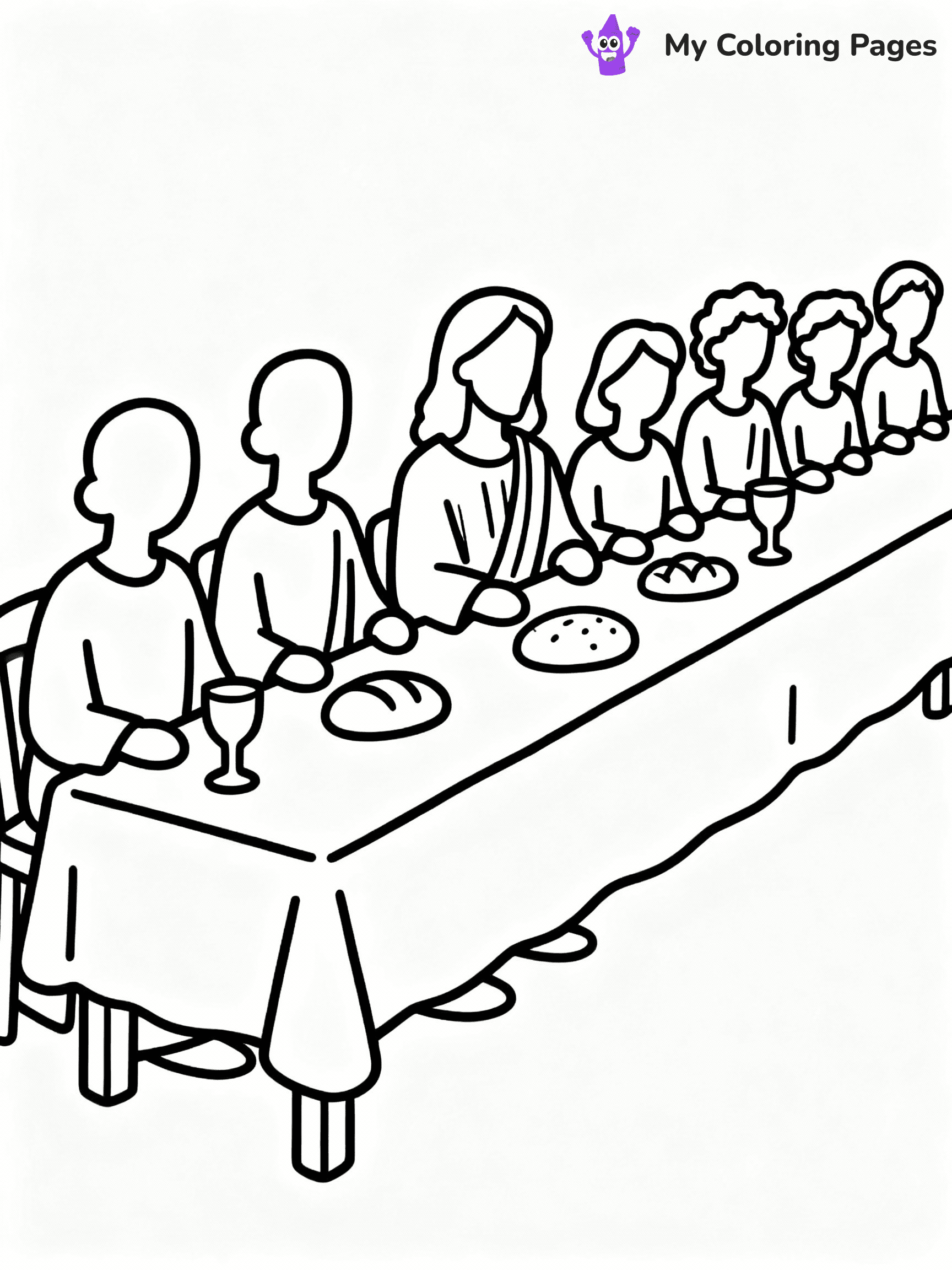 ⚠️ CRITICAL REQUIREMENT - ABSOLUTE BLACK AND WHITE ONLY ⚠️
This MUST be a BLACK AND WHITE line drawing ONLY. NO COLORS whatsoever.
- ONLY pure black lines (#000000) on pure white background (#FFFFFF)
- ABSOLUTELY NO colors, NO shading, NO gradients, NO grayscale
- If there are ANY colors in the output, the image is REJECTED
- This is a COLORING PAGE - meant to be COLORED IN by children
- The output must be UNCOLORED line art ready for coloring
⚠️ SUBJECT TO DRAW: Jesus at the Last Supper, sitting with disciples at a table, in traditional Biblical art style, bread and wine present.
(REMEMBER: Output must be BLACK AND WHITE line art only, NOT colored!)
# COLORING PAGE: BLACK OUTLINES ONLY - WHITE BACKGROUND MANDATORY
Create a **coloring book page** using EXACTLY two values: black lines, white space.
## NON-NEGOTIABLE BINARY RULES
- **ONLY #000000 (black) and #FFFFFF (white)** - NO other values exist
- **EVERY PIXEL = BLACK OR WHITE** - no gray/shading/antialiasing
- **WHITE BACKGROUND MANDATORY** - entire canvas stays white
- **ALL SHAPES HOLLOW** - everything is empty outlines waiting to be colored
- **FORBIDDEN:** fills, shading, gradients, patterns, textures, colors
- **NO SOLID REGIONS** - if it's not a thin line, it's wrong
## Universal Line Standards
- Black outlines ONLY - thin, uniform weight
- Every shape completely empty inside
- Closed contours suitable for coloring
- Simple flat illustration - zero depth/3D/realism
- **Style:** Whimsical Doodle Art Alley - rounded, friendly outlines (unless specified)
## Everything = Outline Only
- Characters/animals: hollow shapes
- Objects/clothing: empty contours
- Backgrounds/scenery: line work only
- Natural elements: outlined forms
- Dark/night areas: don't exist (use outlined symbols)
- Textures/patterns: convert to simple lines
## The Test
Can a child color EVERY white space with crayons? If any area is pre-filled/shaded/gray or colored in, it FAILS. Every shape must be waiting to receive color.
**FINAL OUTPUT**: Binary coloring page. Black lines define shapes. White spaces ready for coloring. Nothing else exists. No exceptions. Print-ready.
⚠️ FINAL REMINDER: Draw the subject "Jesus at the Last Supper, sitting with disciples at a table, in traditional Biblical art style, bread and wine present." as BLACK AND WHITE line art. Zero colors in output.