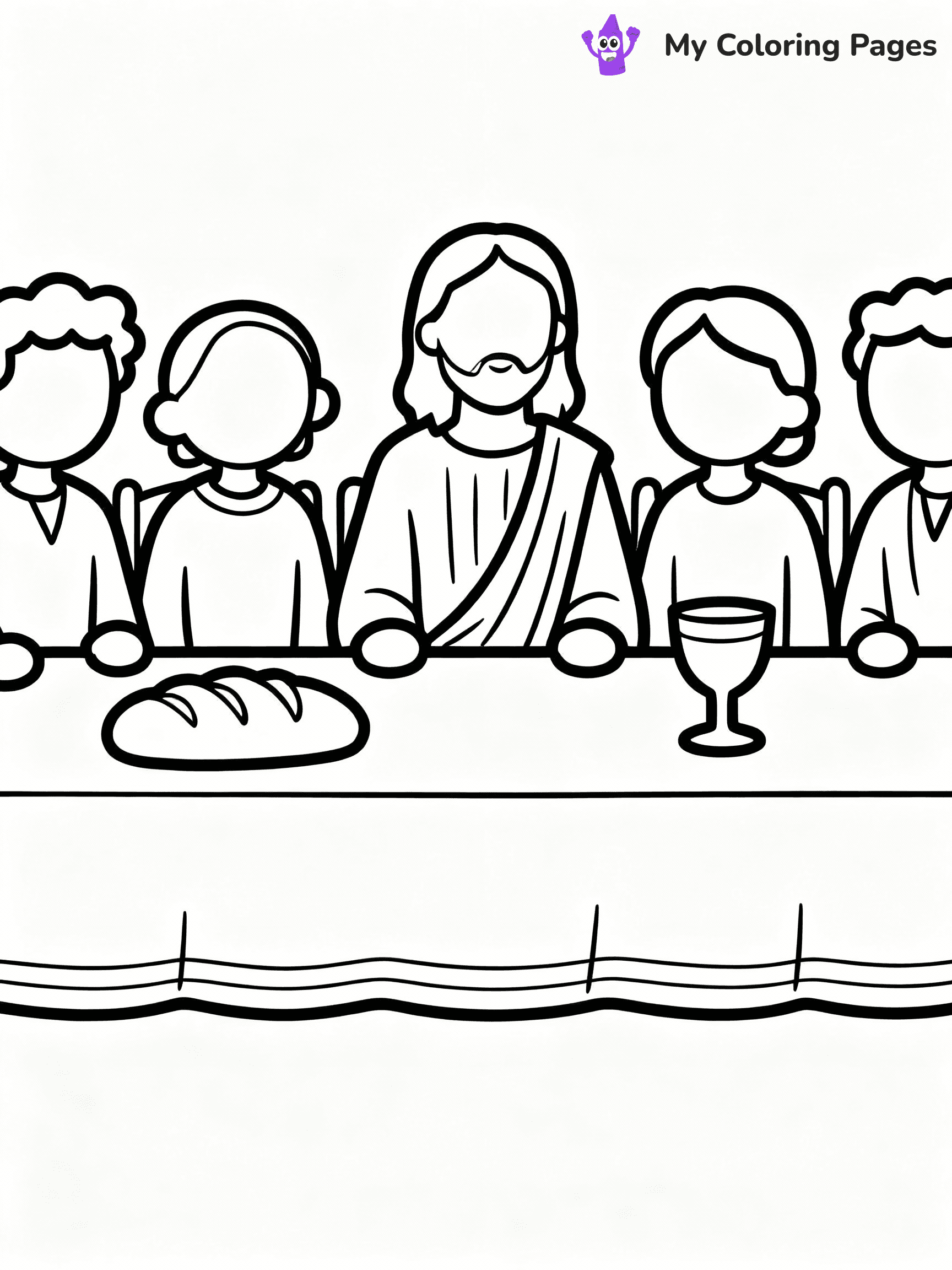 ⚠️ CRITICAL REQUIREMENT - ABSOLUTE BLACK AND WHITE ONLY ⚠️
This MUST be a BLACK AND WHITE line drawing ONLY. NO COLORS whatsoever.
- ONLY pure black lines (#000000) on pure white background (#FFFFFF)
- ABSOLUTELY NO colors, NO shading, NO gradients, NO grayscale
- If there are ANY colors in the output, the image is REJECTED
- This is a COLORING PAGE - meant to be COLORED IN by children
- The output must be UNCOLORED line art ready for coloring
⚠️ SUBJECT TO DRAW: Jesus at the Last Supper, sitting with disciples at a table, in traditional Biblical art style, bread and wine present.
(REMEMBER: Output must be BLACK AND WHITE line art only, NOT colored!)
# COLORING PAGE: BLACK OUTLINES ONLY - WHITE BACKGROUND MANDATORY
Create a **coloring book page** using EXACTLY two values: black lines, white space.
## NON-NEGOTIABLE BINARY RULES
- **ONLY #000000 (black) and #FFFFFF (white)** - NO other values exist
- **EVERY PIXEL = BLACK OR WHITE** - no gray/shading/antialiasing
- **WHITE BACKGROUND MANDATORY** - entire canvas stays white
- **ALL SHAPES HOLLOW** - everything is empty outlines waiting to be colored
- **FORBIDDEN:** fills, shading, gradients, patterns, textures, colors
- **NO SOLID REGIONS** - if it's not a thin line, it's wrong
## Universal Line Standards
- Black outlines ONLY - thin, uniform weight
- Every shape completely empty inside
- Closed contours suitable for coloring
- Simple flat illustration - zero depth/3D/realism
- **Style:** Whimsical Doodle Art Alley - rounded, friendly outlines (unless specified)
## Everything = Outline Only
- Characters/animals: hollow shapes
- Objects/clothing: empty contours
- Backgrounds/scenery: line work only
- Natural elements: outlined forms
- Dark/night areas: don't exist (use outlined symbols)
- Textures/patterns: convert to simple lines
## The Test
Can a child color EVERY white space with crayons? If any area is pre-filled/shaded/gray or colored in, it FAILS. Every shape must be waiting to receive color.
**FINAL OUTPUT**: Binary coloring page. Black lines define shapes. White spaces ready for coloring. Nothing else exists. No exceptions. Print-ready.
⚠️ FINAL REMINDER: Draw the subject "Jesus at the Last Supper, sitting with disciples at a table, in traditional Biblical art style, bread and wine present." as BLACK AND WHITE line art. Zero colors in output.