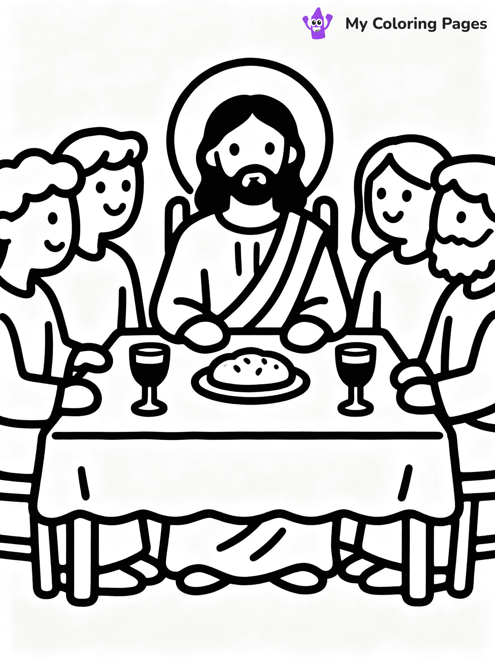 ⚠️ CRITICAL REQUIREMENT - ABSOLUTE BLACK AND WHITE ONLY ⚠️
This MUST be a BLACK AND WHITE line drawing ONLY. NO COLORS whatsoever.
- ONLY pure black lines (#000000) on pure white background (#FFFFFF)
- ABSOLUTELY NO colors, NO shading, NO gradients, NO grayscale
- If there are ANY colors in the output, the image is REJECTED
- This is a COLORING PAGE - meant to be COLORED IN by children
- The output must be UNCOLORED line art ready for coloring
⚠️ SUBJECT TO DRAW: Jesus at the Last Supper, sitting with disciples at a table, in traditional Biblical art style, bread and wine present.
(REMEMBER: Output must be BLACK AND WHITE line art only, NOT colored!)
# COLORING PAGE: BLACK OUTLINES ONLY - WHITE BACKGROUND MANDATORY
Create a **coloring book page** using EXACTLY two values: black lines, white space.
## NON-NEGOTIABLE BINARY RULES
- **ONLY #000000 (black) and #FFFFFF (white)** - NO other values exist
- **EVERY PIXEL = BLACK OR WHITE** - no gray/shading/antialiasing
- **WHITE BACKGROUND MANDATORY** - entire canvas stays white
- **ALL SHAPES HOLLOW** - everything is empty outlines waiting to be colored
- **FORBIDDEN:** fills, shading, gradients, patterns, textures, colors
- **NO SOLID REGIONS** - if it's not a thin line, it's wrong
## Universal Line Standards
- Black outlines ONLY - thin, uniform weight
- Every shape completely empty inside
- Closed contours suitable for coloring
- Simple flat illustration - zero depth/3D/realism
- **Style:** Whimsical Doodle Art Alley - rounded, friendly outlines (unless specified)
## Everything = Outline Only
- Characters/animals: hollow shapes
- Objects/clothing: empty contours
- Backgrounds/scenery: line work only
- Natural elements: outlined forms
- Dark/night areas: don't exist (use outlined symbols)
- Textures/patterns: convert to simple lines
## The Test
Can a child color EVERY white space with crayons? If any area is pre-filled/shaded/gray or colored in, it FAILS. Every shape must be waiting to receive color.
**FINAL OUTPUT**: Binary coloring page. Black lines define shapes. White spaces ready for coloring. Nothing else exists. No exceptions. Print-ready.
⚠️ FINAL REMINDER: Draw the subject "Jesus at the Last Supper, sitting with disciples at a table, in traditional Biblical art style, bread and wine present." as BLACK AND WHITE line art. Zero colors in output.