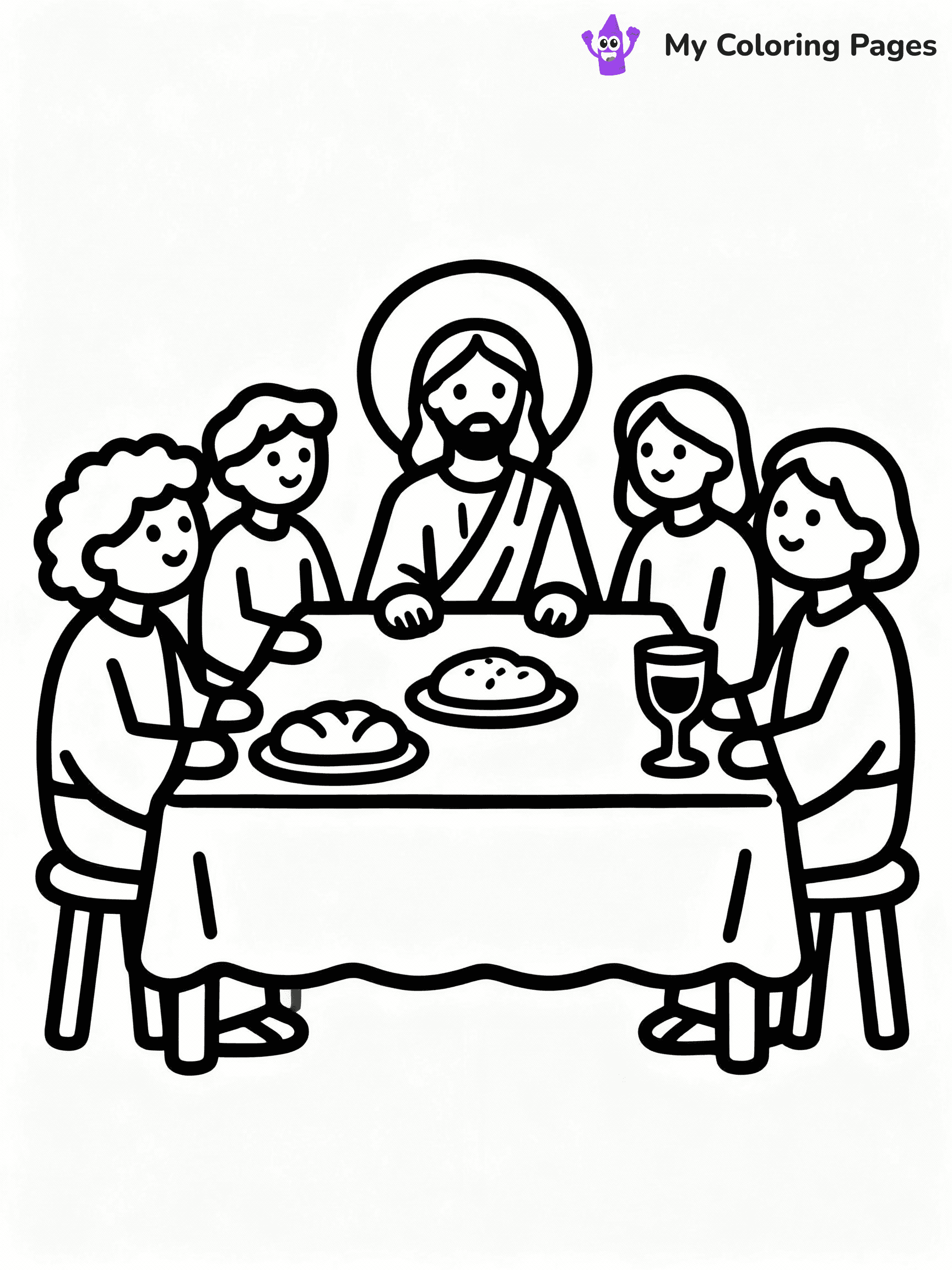 ⚠️ CRITICAL REQUIREMENT - ABSOLUTE BLACK AND WHITE ONLY ⚠️
This MUST be a BLACK AND WHITE line drawing ONLY. NO COLORS whatsoever.
- ONLY pure black lines (#000000) on pure white background (#FFFFFF)
- ABSOLUTELY NO colors, NO shading, NO gradients, NO grayscale
- If there are ANY colors in the output, the image is REJECTED
- This is a COLORING PAGE - meant to be COLORED IN by children
- The output must be UNCOLORED line art ready for coloring
⚠️ SUBJECT TO DRAW: Jesus at the Last Supper, sitting with disciples at a table, in traditional Biblical art style, bread and wine present.
(REMEMBER: Output must be BLACK AND WHITE line art only, NOT colored!)
# COLORING PAGE: BLACK OUTLINES ONLY - WHITE BACKGROUND MANDATORY
Create a **coloring book page** using EXACTLY two values: black lines, white space.
## NON-NEGOTIABLE BINARY RULES
- **ONLY #000000 (black) and #FFFFFF (white)** - NO other values exist
- **EVERY PIXEL = BLACK OR WHITE** - no gray/shading/antialiasing
- **WHITE BACKGROUND MANDATORY** - entire canvas stays white
- **ALL SHAPES HOLLOW** - everything is empty outlines waiting to be colored
- **FORBIDDEN:** fills, shading, gradients, patterns, textures, colors
- **NO SOLID REGIONS** - if it's not a thin line, it's wrong
## Universal Line Standards
- Black outlines ONLY - thin, uniform weight
- Every shape completely empty inside
- Closed contours suitable for coloring
- Simple flat illustration - zero depth/3D/realism
- **Style:** Whimsical Doodle Art Alley - rounded, friendly outlines (unless specified)
## Everything = Outline Only
- Characters/animals: hollow shapes
- Objects/clothing: empty contours
- Backgrounds/scenery: line work only
- Natural elements: outlined forms
- Dark/night areas: don't exist (use outlined symbols)
- Textures/patterns: convert to simple lines
## The Test
Can a child color EVERY white space with crayons? If any area is pre-filled/shaded/gray or colored in, it FAILS. Every shape must be waiting to receive color.
**FINAL OUTPUT**: Binary coloring page. Black lines define shapes. White spaces ready for coloring. Nothing else exists. No exceptions. Print-ready.
⚠️ FINAL REMINDER: Draw the subject "Jesus at the Last Supper, sitting with disciples at a table, in traditional Biblical art style, bread and wine present." as BLACK AND WHITE line art. Zero colors in output.