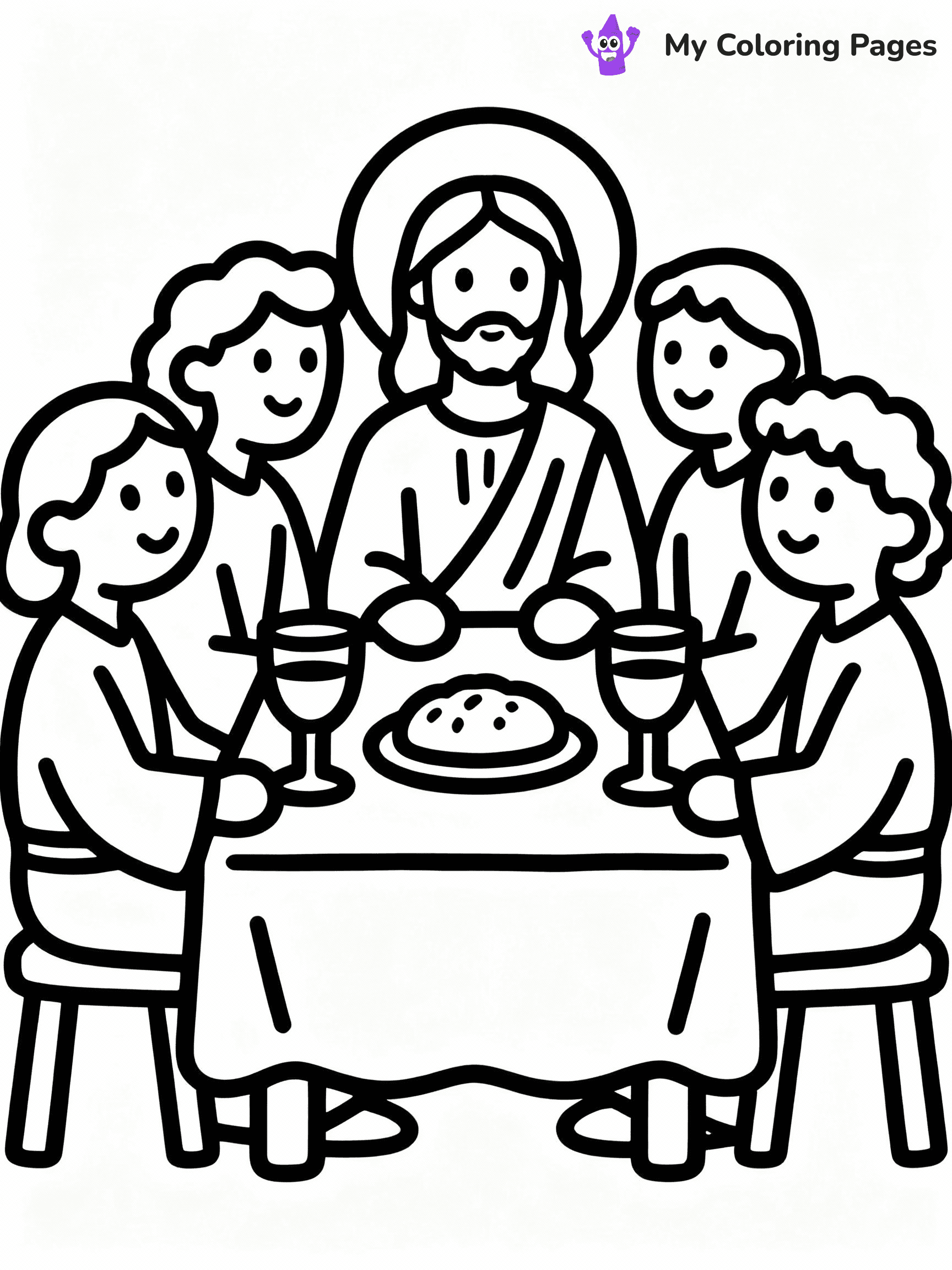 ⚠️ CRITICAL REQUIREMENT - ABSOLUTE BLACK AND WHITE ONLY ⚠️
This MUST be a BLACK AND WHITE line drawing ONLY. NO COLORS whatsoever.
- ONLY pure black lines (#000000) on pure white background (#FFFFFF)
- ABSOLUTELY NO colors, NO shading, NO gradients, NO grayscale
- If there are ANY colors in the output, the image is REJECTED
- This is a COLORING PAGE - meant to be COLORED IN by children
- The output must be UNCOLORED line art ready for coloring
⚠️ SUBJECT TO DRAW: Jesus at the Last Supper, sitting with disciples at a table, in traditional Biblical art style, bread and wine present.
(REMEMBER: Output must be BLACK AND WHITE line art only, NOT colored!)
# COLORING PAGE: BLACK OUTLINES ONLY - WHITE BACKGROUND MANDATORY
Create a **coloring book page** using EXACTLY two values: black lines, white space.
## NON-NEGOTIABLE BINARY RULES
- **ONLY #000000 (black) and #FFFFFF (white)** - NO other values exist
- **EVERY PIXEL = BLACK OR WHITE** - no gray/shading/antialiasing
- **WHITE BACKGROUND MANDATORY** - entire canvas stays white
- **ALL SHAPES HOLLOW** - everything is empty outlines waiting to be colored
- **FORBIDDEN:** fills, shading, gradients, patterns, textures, colors
- **NO SOLID REGIONS** - if it's not a thin line, it's wrong
## Universal Line Standards
- Black outlines ONLY - thin, uniform weight
- Every shape completely empty inside
- Closed contours suitable for coloring
- Simple flat illustration - zero depth/3D/realism
- **Style:** Whimsical Doodle Art Alley - rounded, friendly outlines (unless specified)
## Everything = Outline Only
- Characters/animals: hollow shapes
- Objects/clothing: empty contours
- Backgrounds/scenery: line work only
- Natural elements: outlined forms
- Dark/night areas: don't exist (use outlined symbols)
- Textures/patterns: convert to simple lines
## The Test
Can a child color EVERY white space with crayons? If any area is pre-filled/shaded/gray or colored in, it FAILS. Every shape must be waiting to receive color.
**FINAL OUTPUT**: Binary coloring page. Black lines define shapes. White spaces ready for coloring. Nothing else exists. No exceptions. Print-ready.
⚠️ FINAL REMINDER: Draw the subject "Jesus at the Last Supper, sitting with disciples at a table, in traditional Biblical art style, bread and wine present." as BLACK AND WHITE line art. Zero colors in output.