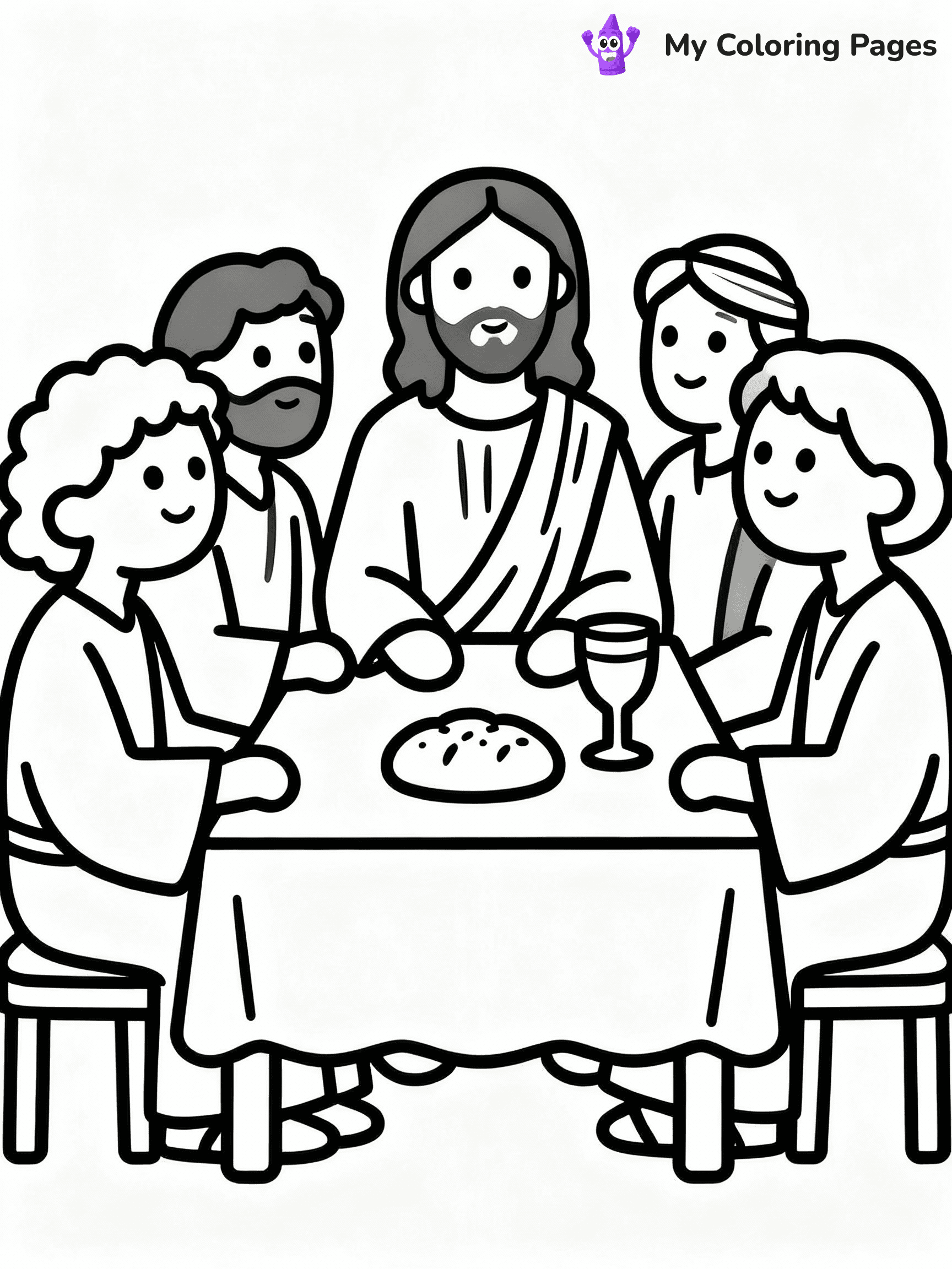 ⚠️ CRITICAL REQUIREMENT - ABSOLUTE BLACK AND WHITE ONLY ⚠️
This MUST be a BLACK AND WHITE line drawing ONLY. NO COLORS whatsoever.
- ONLY pure black lines (#000000) on pure white background (#FFFFFF)
- ABSOLUTELY NO colors, NO shading, NO gradients, NO grayscale
- If there are ANY colors in the output, the image is REJECTED
- This is a COLORING PAGE - meant to be COLORED IN by children
- The output must be UNCOLORED line art ready for coloring
⚠️ SUBJECT TO DRAW: Jesus at the Last Supper, sitting with disciples at a table, in traditional Biblical art style, bread and wine present.
(REMEMBER: Output must be BLACK AND WHITE line art only, NOT colored!)
# COLORING PAGE: BLACK OUTLINES ONLY - WHITE BACKGROUND MANDATORY
Create a **coloring book page** using EXACTLY two values: black lines, white space.
## NON-NEGOTIABLE BINARY RULES
- **ONLY #000000 (black) and #FFFFFF (white)** - NO other values exist
- **EVERY PIXEL = BLACK OR WHITE** - no gray/shading/antialiasing
- **WHITE BACKGROUND MANDATORY** - entire canvas stays white
- **ALL SHAPES HOLLOW** - everything is empty outlines waiting to be colored
- **FORBIDDEN:** fills, shading, gradients, patterns, textures, colors
- **NO SOLID REGIONS** - if it's not a thin line, it's wrong
## Universal Line Standards
- Black outlines ONLY - thin, uniform weight
- Every shape completely empty inside
- Closed contours suitable for coloring
- Simple flat illustration - zero depth/3D/realism
- **Style:** Whimsical Doodle Art Alley - rounded, friendly outlines (unless specified)
## Everything = Outline Only
- Characters/animals: hollow shapes
- Objects/clothing: empty contours
- Backgrounds/scenery: line work only
- Natural elements: outlined forms
- Dark/night areas: don't exist (use outlined symbols)
- Textures/patterns: convert to simple lines
## The Test
Can a child color EVERY white space with crayons? If any area is pre-filled/shaded/gray or colored in, it FAILS. Every shape must be waiting to receive color.
**FINAL OUTPUT**: Binary coloring page. Black lines define shapes. White spaces ready for coloring. Nothing else exists. No exceptions. Print-ready.
⚠️ FINAL REMINDER: Draw the subject "Jesus at the Last Supper, sitting with disciples at a table, in traditional Biblical art style, bread and wine present." as BLACK AND WHITE line art. Zero colors in output.