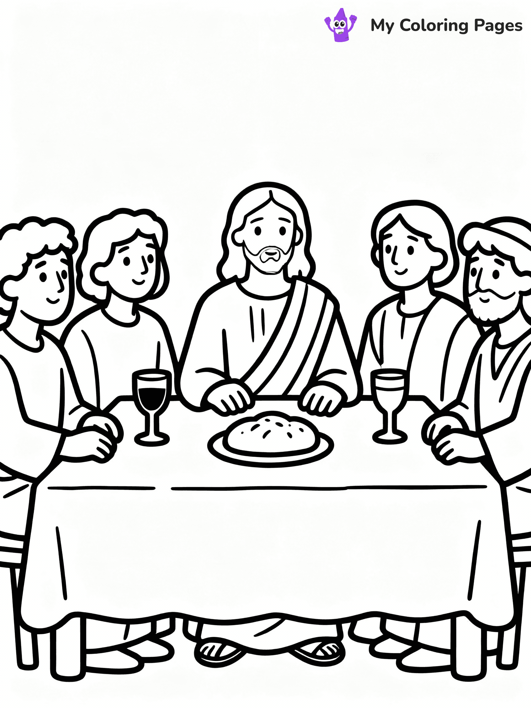 ⚠️ CRITICAL REQUIREMENT - ABSOLUTE BLACK AND WHITE ONLY ⚠️
This MUST be a BLACK AND WHITE line drawing ONLY. NO COLORS whatsoever.
- ONLY pure black lines (#000000) on pure white background (#FFFFFF)
- ABSOLUTELY NO colors, NO shading, NO gradients, NO grayscale
- If there are ANY colors in the output, the image is REJECTED
- This is a COLORING PAGE - meant to be COLORED IN by children
- The output must be UNCOLORED line art ready for coloring
⚠️ SUBJECT TO DRAW: Jesus at the Last Supper, sitting with disciples at a table, in traditional Biblical art style, bread and wine present.
(REMEMBER: Output must be BLACK AND WHITE line art only, NOT colored!)
# COLORING PAGE: BLACK OUTLINES ONLY - WHITE BACKGROUND MANDATORY
Create a **coloring book page** using EXACTLY two values: black lines, white space.
## NON-NEGOTIABLE BINARY RULES
- **ONLY #000000 (black) and #FFFFFF (white)** - NO other values exist
- **EVERY PIXEL = BLACK OR WHITE** - no gray/shading/antialiasing
- **WHITE BACKGROUND MANDATORY** - entire canvas stays white
- **ALL SHAPES HOLLOW** - everything is empty outlines waiting to be colored
- **FORBIDDEN:** fills, shading, gradients, patterns, textures, colors
- **NO SOLID REGIONS** - if it's not a thin line, it's wrong
## Universal Line Standards
- Black outlines ONLY - thin, uniform weight
- Every shape completely empty inside
- Closed contours suitable for coloring
- Simple flat illustration - zero depth/3D/realism
- **Style:** Whimsical Doodle Art Alley - rounded, friendly outlines (unless specified)
## Everything = Outline Only
- Characters/animals: hollow shapes
- Objects/clothing: empty contours
- Backgrounds/scenery: line work only
- Natural elements: outlined forms
- Dark/night areas: don't exist (use outlined symbols)
- Textures/patterns: convert to simple lines
## The Test
Can a child color EVERY white space with crayons? If any area is pre-filled/shaded/gray or colored in, it FAILS. Every shape must be waiting to receive color.
**FINAL OUTPUT**: Binary coloring page. Black lines define shapes. White spaces ready for coloring. Nothing else exists. No exceptions. Print-ready.
⚠️ FINAL REMINDER: Draw the subject "Jesus at the Last Supper, sitting with disciples at a table, in traditional Biblical art style, bread and wine present." as BLACK AND WHITE line art. Zero colors in output.