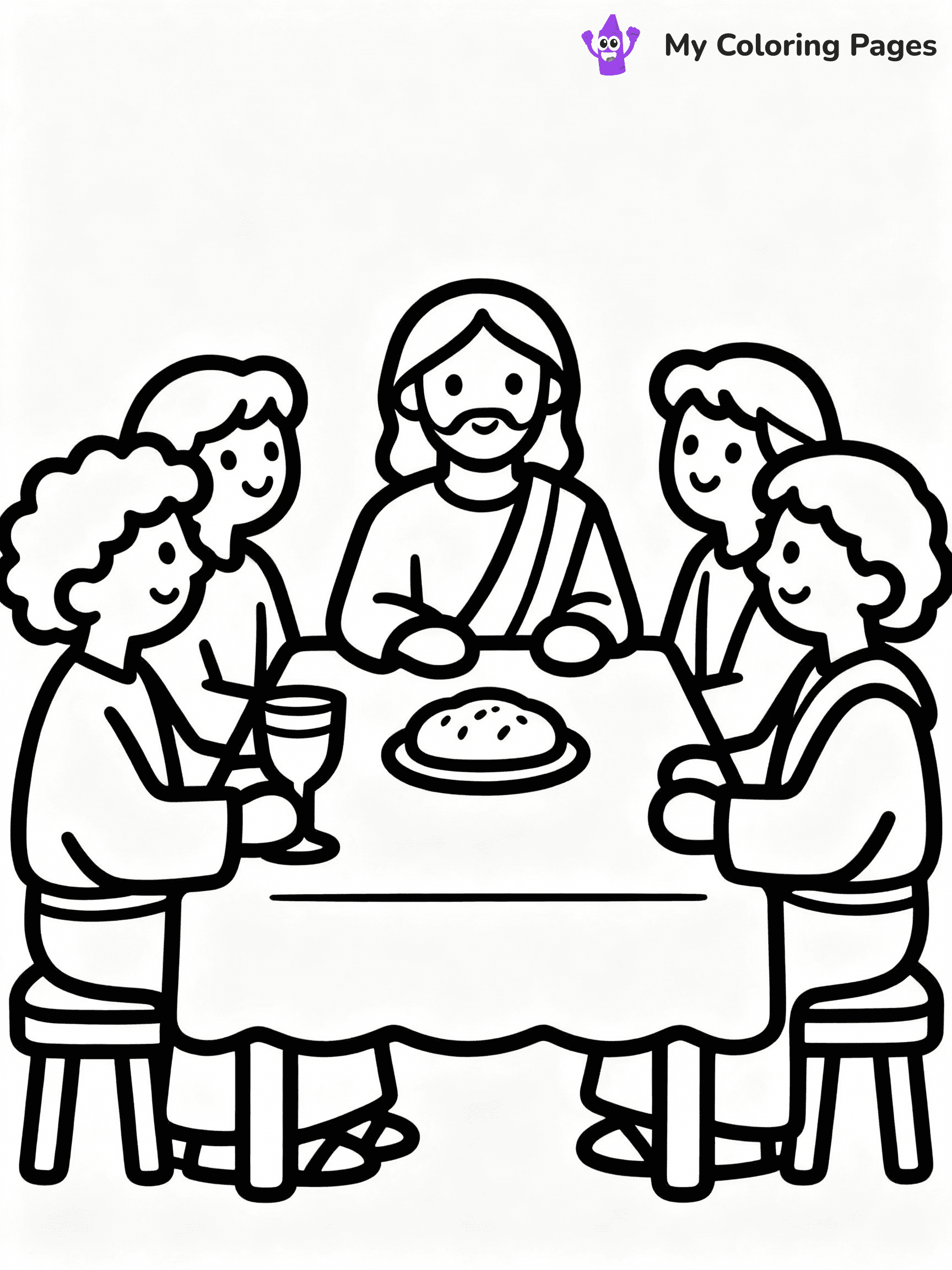 ⚠️ CRITICAL REQUIREMENT - ABSOLUTE BLACK AND WHITE ONLY ⚠️
This MUST be a BLACK AND WHITE line drawing ONLY. NO COLORS whatsoever.
- ONLY pure black lines (#000000) on pure white background (#FFFFFF)
- ABSOLUTELY NO colors, NO shading, NO gradients, NO grayscale
- If there are ANY colors in the output, the image is REJECTED
- This is a COLORING PAGE - meant to be COLORED IN by children
- The output must be UNCOLORED line art ready for coloring
⚠️ SUBJECT TO DRAW: Jesus at the Last Supper, sitting with disciples at a table, in traditional Biblical art style, bread and wine present.
(REMEMBER: Output must be BLACK AND WHITE line art only, NOT colored!)
# COLORING PAGE: BLACK OUTLINES ONLY - WHITE BACKGROUND MANDATORY
Create a **coloring book page** using EXACTLY two values: black lines, white space.
## NON-NEGOTIABLE BINARY RULES
- **ONLY #000000 (black) and #FFFFFF (white)** - NO other values exist
- **EVERY PIXEL = BLACK OR WHITE** - no gray/shading/antialiasing
- **WHITE BACKGROUND MANDATORY** - entire canvas stays white
- **ALL SHAPES HOLLOW** - everything is empty outlines waiting to be colored
- **FORBIDDEN:** fills, shading, gradients, patterns, textures, colors
- **NO SOLID REGIONS** - if it's not a thin line, it's wrong
## Universal Line Standards
- Black outlines ONLY - thin, uniform weight
- Every shape completely empty inside
- Closed contours suitable for coloring
- Simple flat illustration - zero depth/3D/realism
- **Style:** Whimsical Doodle Art Alley - rounded, friendly outlines (unless specified)
## Everything = Outline Only
- Characters/animals: hollow shapes
- Objects/clothing: empty contours
- Backgrounds/scenery: line work only
- Natural elements: outlined forms
- Dark/night areas: don't exist (use outlined symbols)
- Textures/patterns: convert to simple lines
## The Test
Can a child color EVERY white space with crayons? If any area is pre-filled/shaded/gray or colored in, it FAILS. Every shape must be waiting to receive color.
**FINAL OUTPUT**: Binary coloring page. Black lines define shapes. White spaces ready for coloring. Nothing else exists. No exceptions. Print-ready.
⚠️ FINAL REMINDER: Draw the subject "Jesus at the Last Supper, sitting with disciples at a table, in traditional Biblical art style, bread and wine present." as BLACK AND WHITE line art. Zero colors in output.