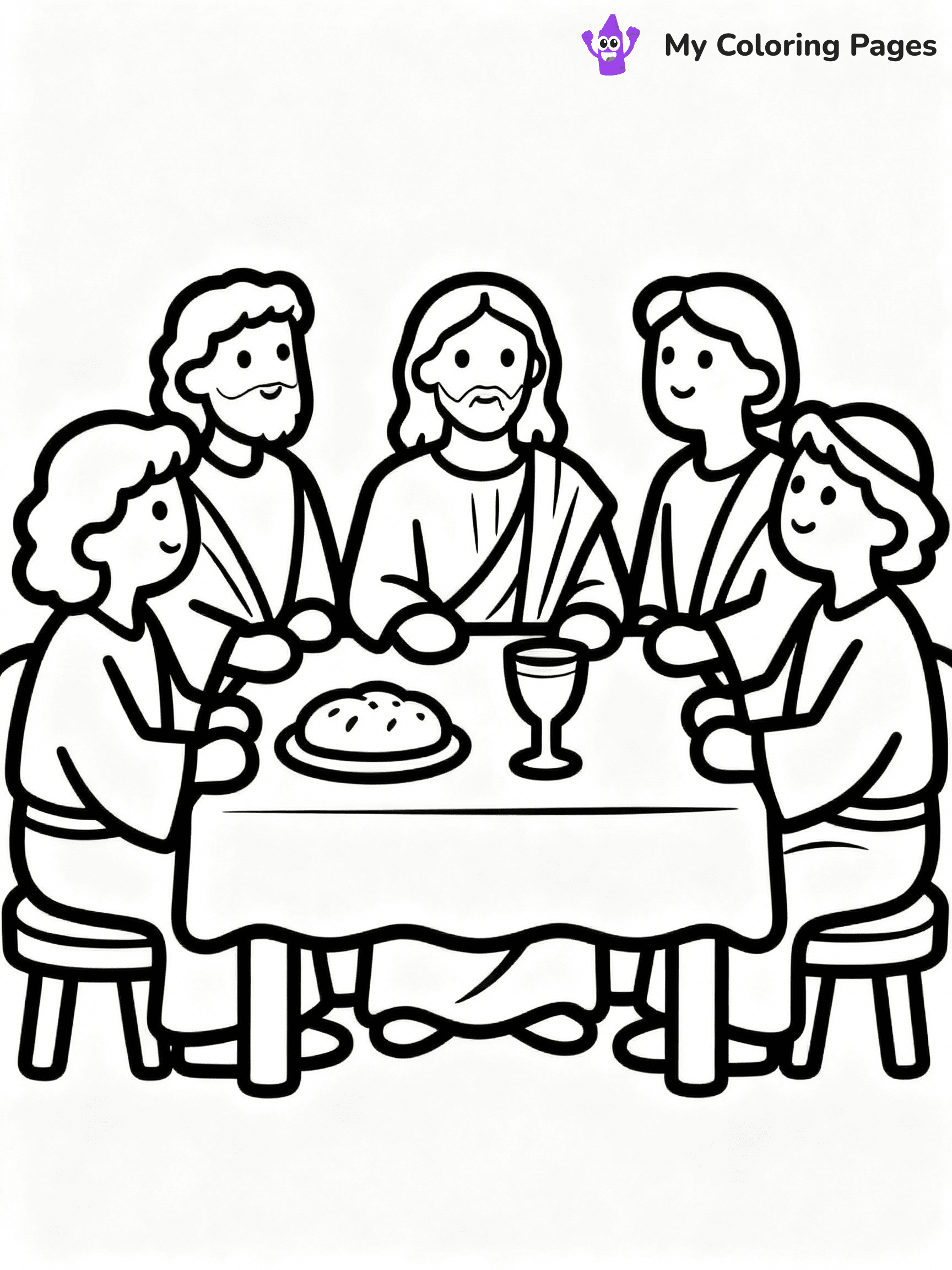 ⚠️ CRITICAL REQUIREMENT - ABSOLUTE BLACK AND WHITE ONLY ⚠️
This MUST be a BLACK AND WHITE line drawing ONLY. NO COLORS whatsoever.
- ONLY pure black lines (#000000) on pure white background (#FFFFFF)
- ABSOLUTELY NO colors, NO shading, NO gradients, NO grayscale
- If there are ANY colors in the output, the image is REJECTED
- This is a COLORING PAGE - meant to be COLORED IN by children
- The output must be UNCOLORED line art ready for coloring
⚠️ SUBJECT TO DRAW: Jesus at the Last Supper, sitting with disciples at a table, in traditional Biblical art style, bread and wine present.
(REMEMBER: Output must be BLACK AND WHITE line art only, NOT colored!)
# COLORING PAGE: BLACK OUTLINES ONLY - WHITE BACKGROUND MANDATORY
Create a **coloring book page** using EXACTLY two values: black lines, white space.
## NON-NEGOTIABLE BINARY RULES
- **ONLY #000000 (black) and #FFFFFF (white)** - NO other values exist
- **EVERY PIXEL = BLACK OR WHITE** - no gray/shading/antialiasing
- **WHITE BACKGROUND MANDATORY** - entire canvas stays white
- **ALL SHAPES HOLLOW** - everything is empty outlines waiting to be colored
- **FORBIDDEN:** fills, shading, gradients, patterns, textures, colors
- **NO SOLID REGIONS** - if it's not a thin line, it's wrong
## Universal Line Standards
- Black outlines ONLY - thin, uniform weight
- Every shape completely empty inside
- Closed contours suitable for coloring
- Simple flat illustration - zero depth/3D/realism
- **Style:** Whimsical Doodle Art Alley - rounded, friendly outlines (unless specified)
## Everything = Outline Only
- Characters/animals: hollow shapes
- Objects/clothing: empty contours
- Backgrounds/scenery: line work only
- Natural elements: outlined forms
- Dark/night areas: don't exist (use outlined symbols)
- Textures/patterns: convert to simple lines
## The Test
Can a child color EVERY white space with crayons? If any area is pre-filled/shaded/gray or colored in, it FAILS. Every shape must be waiting to receive color.
**FINAL OUTPUT**: Binary coloring page. Black lines define shapes. White spaces ready for coloring. Nothing else exists. No exceptions. Print-ready.
⚠️ FINAL REMINDER: Draw the subject "Jesus at the Last Supper, sitting with disciples at a table, in traditional Biblical art style, bread and wine present." as BLACK AND WHITE line art. Zero colors in output.