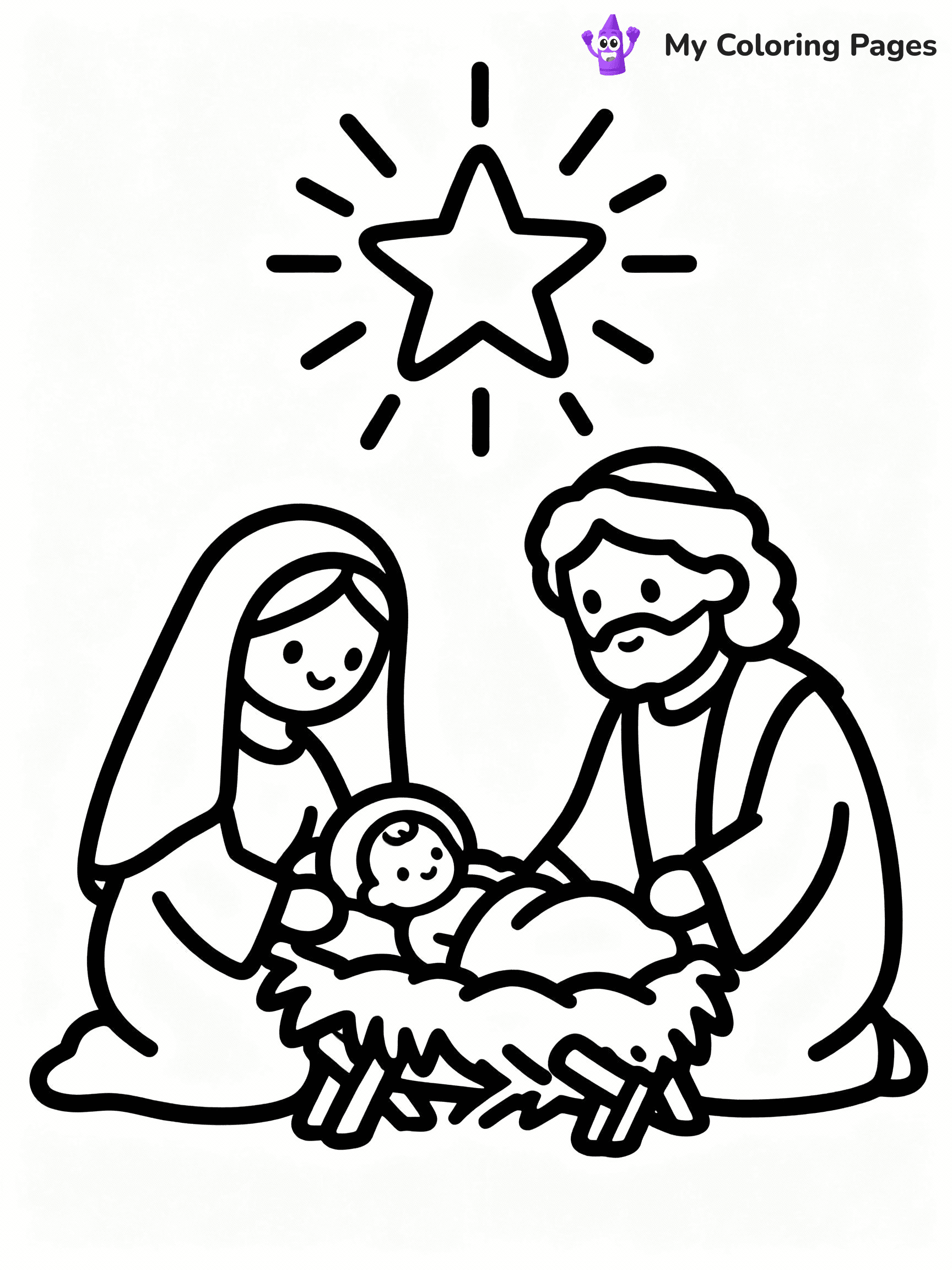 ⚠️ CRITICAL REQUIREMENT - ABSOLUTE BLACK AND WHITE ONLY ⚠️
This MUST be a BLACK AND WHITE line drawing ONLY. NO COLORS whatsoever.
- ONLY pure black lines (#000000) on pure white background (#FFFFFF)
- ABSOLUTELY NO colors, NO shading, NO gradients, NO grayscale
- If there are ANY colors in the output, the image is REJECTED
- This is a COLORING PAGE - meant to be COLORED IN by children
- The output must be UNCOLORED line art ready for coloring
⚠️ SUBJECT TO DRAW: Jesus' birth in the manger, surrounded by Mary and Joseph, in traditional Biblical art style, star shining overhead.
(REMEMBER: Output must be BLACK AND WHITE line art only, NOT colored!)
# COLORING PAGE: BLACK OUTLINES ONLY - WHITE BACKGROUND MANDATORY
Create a **coloring book page** using EXACTLY two values: black lines, white space.
## NON-NEGOTIABLE BINARY RULES
- **ONLY #000000 (black) and #FFFFFF (white)** - NO other values exist
- **EVERY PIXEL = BLACK OR WHITE** - no gray/shading/antialiasing
- **WHITE BACKGROUND MANDATORY** - entire canvas stays white
- **ALL SHAPES HOLLOW** - everything is empty outlines waiting to be colored
- **FORBIDDEN:** fills, shading, gradients, patterns, textures, colors
- **NO SOLID REGIONS** - if it's not a thin line, it's wrong
## Universal Line Standards
- Black outlines ONLY - thin, uniform weight
- Every shape completely empty inside
- Closed contours suitable for coloring
- Simple flat illustration - zero depth/3D/realism
- **Style:** Whimsical Doodle Art Alley - rounded, friendly outlines (unless specified)
## Everything = Outline Only
- Characters/animals: hollow shapes
- Objects/clothing: empty contours
- Backgrounds/scenery: line work only
- Natural elements: outlined forms
- Dark/night areas: don't exist (use outlined symbols)
- Textures/patterns: convert to simple lines
## The Test
Can a child color EVERY white space with crayons? If any area is pre-filled/shaded/gray or colored in, it FAILS. Every shape must be waiting to receive color.
**FINAL OUTPUT**: Binary coloring page. Black lines define shapes. White spaces ready for coloring. Nothing else exists. No exceptions. Print-ready.
⚠️ FINAL REMINDER: Draw the subject "Jesus' birth in the manger, surrounded by Mary and Joseph, in traditional Biblical art style, star shining overhead." as BLACK AND WHITE line art. Zero colors in output.