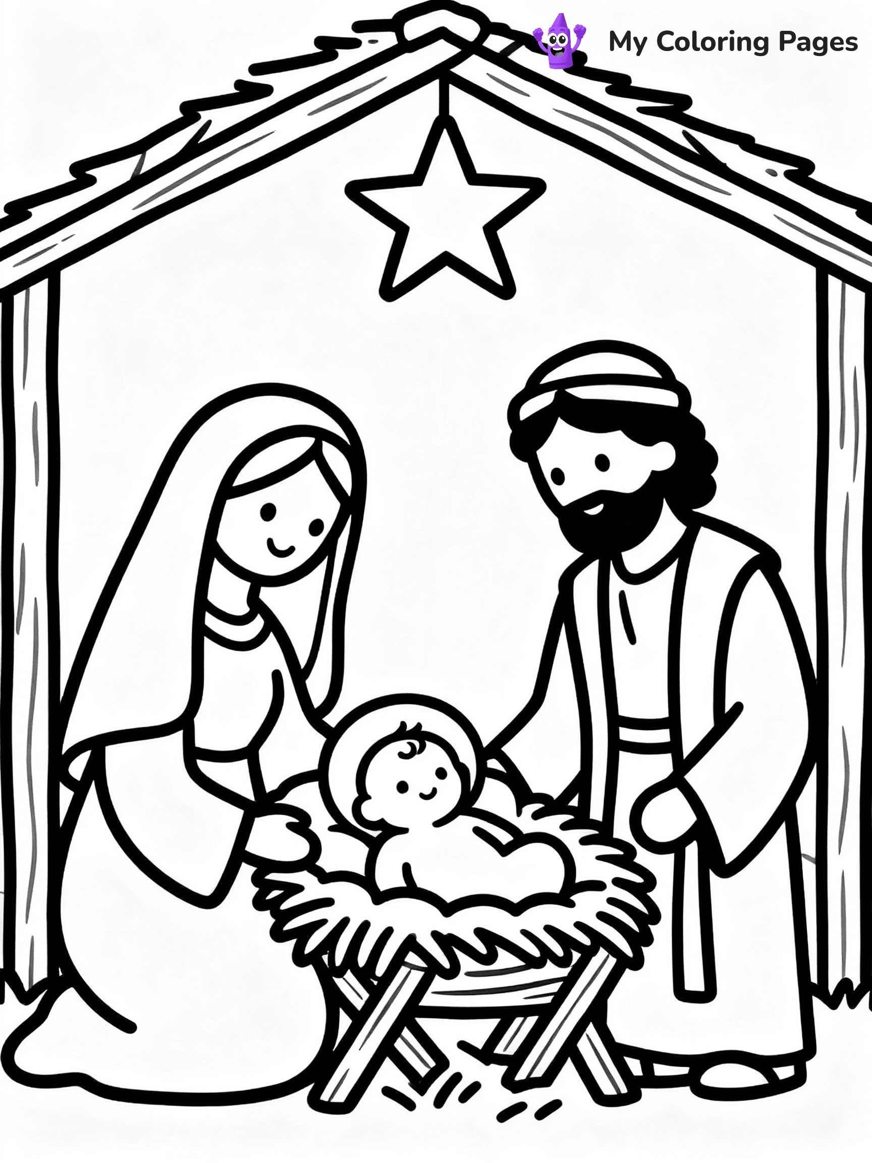 ⚠️ CRITICAL REQUIREMENT - ABSOLUTE BLACK AND WHITE ONLY ⚠️
This MUST be a BLACK AND WHITE line drawing ONLY. NO COLORS whatsoever.
- ONLY pure black lines (#000000) on pure white background (#FFFFFF)
- ABSOLUTELY NO colors, NO shading, NO gradients, NO grayscale
- If there are ANY colors in the output, the image is REJECTED
- This is a COLORING PAGE - meant to be COLORED IN by children
- The output must be UNCOLORED line art ready for coloring
⚠️ SUBJECT TO DRAW: Jesus' birth in the manger, surrounded by Mary and Joseph, in traditional Biblical art style, star shining overhead.
(REMEMBER: Output must be BLACK AND WHITE line art only, NOT colored!)
# COLORING PAGE: BLACK OUTLINES ONLY - WHITE BACKGROUND MANDATORY
Create a **coloring book page** using EXACTLY two values: black lines, white space.
## NON-NEGOTIABLE BINARY RULES
- **ONLY #000000 (black) and #FFFFFF (white)** - NO other values exist
- **EVERY PIXEL = BLACK OR WHITE** - no gray/shading/antialiasing
- **WHITE BACKGROUND MANDATORY** - entire canvas stays white
- **ALL SHAPES HOLLOW** - everything is empty outlines waiting to be colored
- **FORBIDDEN:** fills, shading, gradients, patterns, textures, colors
- **NO SOLID REGIONS** - if it's not a thin line, it's wrong
## Universal Line Standards
- Black outlines ONLY - thin, uniform weight
- Every shape completely empty inside
- Closed contours suitable for coloring
- Simple flat illustration - zero depth/3D/realism
- **Style:** Whimsical Doodle Art Alley - rounded, friendly outlines (unless specified)
## Everything = Outline Only
- Characters/animals: hollow shapes
- Objects/clothing: empty contours
- Backgrounds/scenery: line work only
- Natural elements: outlined forms
- Dark/night areas: don't exist (use outlined symbols)
- Textures/patterns: convert to simple lines
## The Test
Can a child color EVERY white space with crayons? If any area is pre-filled/shaded/gray or colored in, it FAILS. Every shape must be waiting to receive color.
**FINAL OUTPUT**: Binary coloring page. Black lines define shapes. White spaces ready for coloring. Nothing else exists. No exceptions. Print-ready.
⚠️ FINAL REMINDER: Draw the subject "Jesus' birth in the manger, surrounded by Mary and Joseph, in traditional Biblical art style, star shining overhead." as BLACK AND WHITE line art. Zero colors in output.