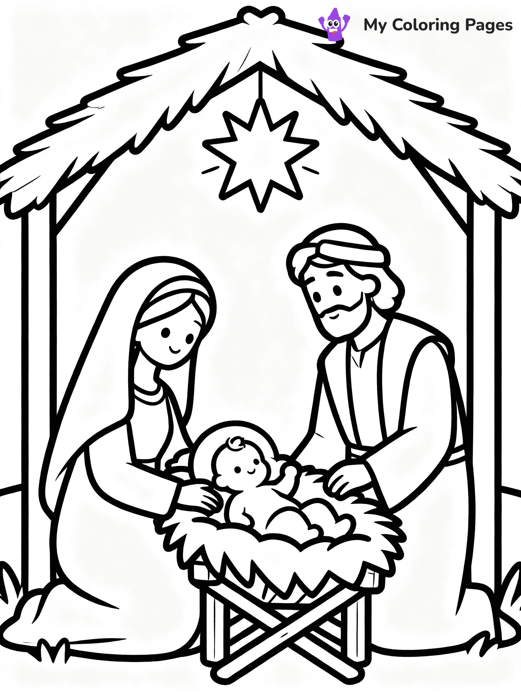 ⚠️ CRITICAL REQUIREMENT - ABSOLUTE BLACK AND WHITE ONLY ⚠️
This MUST be a BLACK AND WHITE line drawing ONLY. NO COLORS whatsoever.
- ONLY pure black lines (#000000) on pure white background (#FFFFFF)
- ABSOLUTELY NO colors, NO shading, NO gradients, NO grayscale
- If there are ANY colors in the output, the image is REJECTED
- This is a COLORING PAGE - meant to be COLORED IN by children
- The output must be UNCOLORED line art ready for coloring
⚠️ SUBJECT TO DRAW: Jesus' birth in the manger, surrounded by Mary and Joseph, in traditional Biblical art style, star shining overhead.
(REMEMBER: Output must be BLACK AND WHITE line art only, NOT colored!)
# COLORING PAGE: BLACK OUTLINES ONLY - WHITE BACKGROUND MANDATORY
Create a **coloring book page** using EXACTLY two values: black lines, white space.
## NON-NEGOTIABLE BINARY RULES
- **ONLY #000000 (black) and #FFFFFF (white)** - NO other values exist
- **EVERY PIXEL = BLACK OR WHITE** - no gray/shading/antialiasing
- **WHITE BACKGROUND MANDATORY** - entire canvas stays white
- **ALL SHAPES HOLLOW** - everything is empty outlines waiting to be colored
- **FORBIDDEN:** fills, shading, gradients, patterns, textures, colors
- **NO SOLID REGIONS** - if it's not a thin line, it's wrong
## Universal Line Standards
- Black outlines ONLY - thin, uniform weight
- Every shape completely empty inside
- Closed contours suitable for coloring
- Simple flat illustration - zero depth/3D/realism
- **Style:** Whimsical Doodle Art Alley - rounded, friendly outlines (unless specified)
## Everything = Outline Only
- Characters/animals: hollow shapes
- Objects/clothing: empty contours
- Backgrounds/scenery: line work only
- Natural elements: outlined forms
- Dark/night areas: don't exist (use outlined symbols)
- Textures/patterns: convert to simple lines
## The Test
Can a child color EVERY white space with crayons? If any area is pre-filled/shaded/gray or colored in, it FAILS. Every shape must be waiting to receive color.
**FINAL OUTPUT**: Binary coloring page. Black lines define shapes. White spaces ready for coloring. Nothing else exists. No exceptions. Print-ready.
⚠️ FINAL REMINDER: Draw the subject "Jesus' birth in the manger, surrounded by Mary and Joseph, in traditional Biblical art style, star shining overhead." as BLACK AND WHITE line art. Zero colors in output.