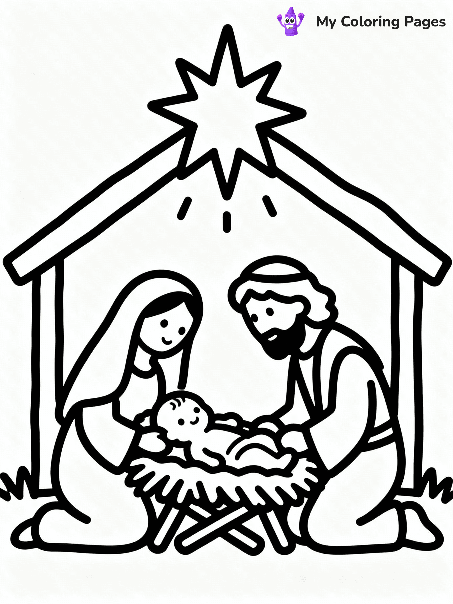 ⚠️ CRITICAL REQUIREMENT - ABSOLUTE BLACK AND WHITE ONLY ⚠️
This MUST be a BLACK AND WHITE line drawing ONLY. NO COLORS whatsoever.
- ONLY pure black lines (#000000) on pure white background (#FFFFFF)
- ABSOLUTELY NO colors, NO shading, NO gradients, NO grayscale
- If there are ANY colors in the output, the image is REJECTED
- This is a COLORING PAGE - meant to be COLORED IN by children
- The output must be UNCOLORED line art ready for coloring
⚠️ SUBJECT TO DRAW: Jesus' birth in the manger, surrounded by Mary and Joseph, in traditional Biblical art style, star shining overhead.
(REMEMBER: Output must be BLACK AND WHITE line art only, NOT colored!)
# COLORING PAGE: BLACK OUTLINES ONLY - WHITE BACKGROUND MANDATORY
Create a **coloring book page** using EXACTLY two values: black lines, white space.
## NON-NEGOTIABLE BINARY RULES
- **ONLY #000000 (black) and #FFFFFF (white)** - NO other values exist
- **EVERY PIXEL = BLACK OR WHITE** - no gray/shading/antialiasing
- **WHITE BACKGROUND MANDATORY** - entire canvas stays white
- **ALL SHAPES HOLLOW** - everything is empty outlines waiting to be colored
- **FORBIDDEN:** fills, shading, gradients, patterns, textures, colors
- **NO SOLID REGIONS** - if it's not a thin line, it's wrong
## Universal Line Standards
- Black outlines ONLY - thin, uniform weight
- Every shape completely empty inside
- Closed contours suitable for coloring
- Simple flat illustration - zero depth/3D/realism
- **Style:** Whimsical Doodle Art Alley - rounded, friendly outlines (unless specified)
## Everything = Outline Only
- Characters/animals: hollow shapes
- Objects/clothing: empty contours
- Backgrounds/scenery: line work only
- Natural elements: outlined forms
- Dark/night areas: don't exist (use outlined symbols)
- Textures/patterns: convert to simple lines
## The Test
Can a child color EVERY white space with crayons? If any area is pre-filled/shaded/gray or colored in, it FAILS. Every shape must be waiting to receive color.
**FINAL OUTPUT**: Binary coloring page. Black lines define shapes. White spaces ready for coloring. Nothing else exists. No exceptions. Print-ready.
⚠️ FINAL REMINDER: Draw the subject "Jesus' birth in the manger, surrounded by Mary and Joseph, in traditional Biblical art style, star shining overhead." as BLACK AND WHITE line art. Zero colors in output.