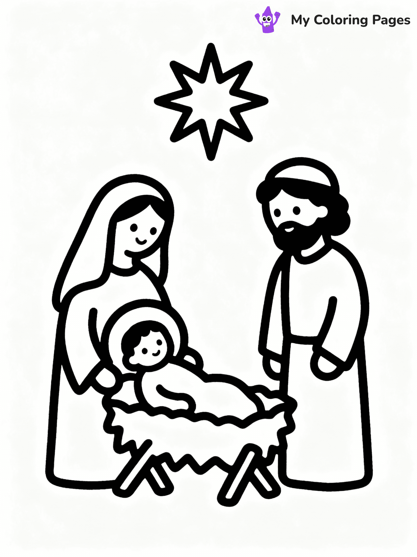 ⚠️ CRITICAL REQUIREMENT - ABSOLUTE BLACK AND WHITE ONLY ⚠️
This MUST be a BLACK AND WHITE line drawing ONLY. NO COLORS whatsoever.
- ONLY pure black lines (#000000) on pure white background (#FFFFFF)
- ABSOLUTELY NO colors, NO shading, NO gradients, NO grayscale
- If there are ANY colors in the output, the image is REJECTED
- This is a COLORING PAGE - meant to be COLORED IN by children
- The output must be UNCOLORED line art ready for coloring
⚠️ SUBJECT TO DRAW: Jesus' birth in the manger, surrounded by Mary and Joseph, in traditional Biblical art style, star shining overhead.
(REMEMBER: Output must be BLACK AND WHITE line art only, NOT colored!)
# COLORING PAGE: BLACK OUTLINES ONLY - WHITE BACKGROUND MANDATORY
Create a **coloring book page** using EXACTLY two values: black lines, white space.
## NON-NEGOTIABLE BINARY RULES
- **ONLY #000000 (black) and #FFFFFF (white)** - NO other values exist
- **EVERY PIXEL = BLACK OR WHITE** - no gray/shading/antialiasing
- **WHITE BACKGROUND MANDATORY** - entire canvas stays white
- **ALL SHAPES HOLLOW** - everything is empty outlines waiting to be colored
- **FORBIDDEN:** fills, shading, gradients, patterns, textures, colors
- **NO SOLID REGIONS** - if it's not a thin line, it's wrong
## Universal Line Standards
- Black outlines ONLY - thin, uniform weight
- Every shape completely empty inside
- Closed contours suitable for coloring
- Simple flat illustration - zero depth/3D/realism
- **Style:** Whimsical Doodle Art Alley - rounded, friendly outlines (unless specified)
## Everything = Outline Only
- Characters/animals: hollow shapes
- Objects/clothing: empty contours
- Backgrounds/scenery: line work only
- Natural elements: outlined forms
- Dark/night areas: don't exist (use outlined symbols)
- Textures/patterns: convert to simple lines
## The Test
Can a child color EVERY white space with crayons? If any area is pre-filled/shaded/gray or colored in, it FAILS. Every shape must be waiting to receive color.
**FINAL OUTPUT**: Binary coloring page. Black lines define shapes. White spaces ready for coloring. Nothing else exists. No exceptions. Print-ready.
⚠️ FINAL REMINDER: Draw the subject "Jesus' birth in the manger, surrounded by Mary and Joseph, in traditional Biblical art style, star shining overhead." as BLACK AND WHITE line art. Zero colors in output.