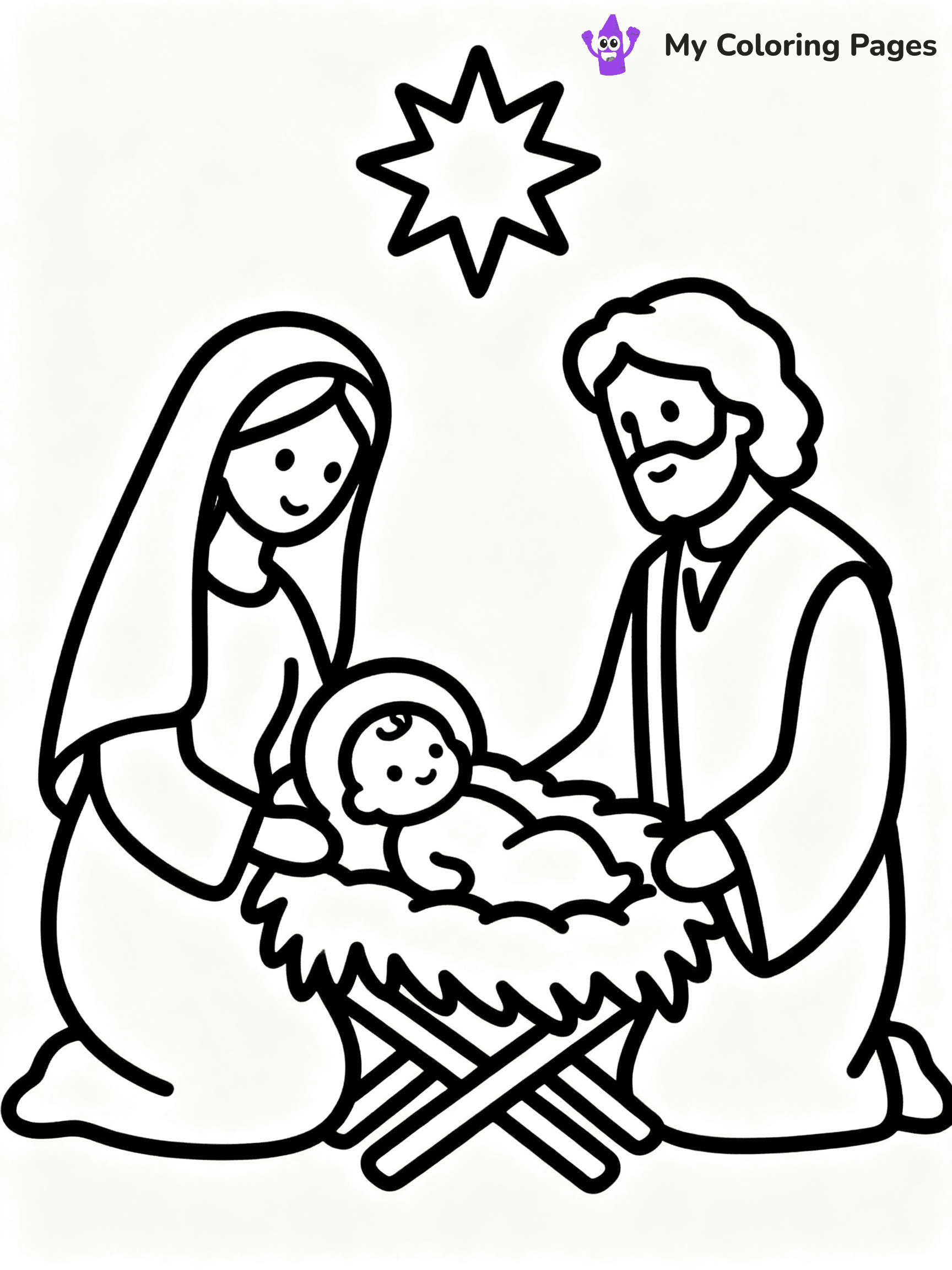 ⚠️ CRITICAL REQUIREMENT - ABSOLUTE BLACK AND WHITE ONLY ⚠️
This MUST be a BLACK AND WHITE line drawing ONLY. NO COLORS whatsoever.
- ONLY pure black lines (#000000) on pure white background (#FFFFFF)
- ABSOLUTELY NO colors, NO shading, NO gradients, NO grayscale
- If there are ANY colors in the output, the image is REJECTED
- This is a COLORING PAGE - meant to be COLORED IN by children
- The output must be UNCOLORED line art ready for coloring
⚠️ SUBJECT TO DRAW: Jesus' birth in the manger, surrounded by Mary and Joseph, in traditional Biblical art style, star shining overhead.
(REMEMBER: Output must be BLACK AND WHITE line art only, NOT colored!)
# COLORING PAGE: BLACK OUTLINES ONLY - WHITE BACKGROUND MANDATORY
Create a **coloring book page** using EXACTLY two values: black lines, white space.
## NON-NEGOTIABLE BINARY RULES
- **ONLY #000000 (black) and #FFFFFF (white)** - NO other values exist
- **EVERY PIXEL = BLACK OR WHITE** - no gray/shading/antialiasing
- **WHITE BACKGROUND MANDATORY** - entire canvas stays white
- **ALL SHAPES HOLLOW** - everything is empty outlines waiting to be colored
- **FORBIDDEN:** fills, shading, gradients, patterns, textures, colors
- **NO SOLID REGIONS** - if it's not a thin line, it's wrong
## Universal Line Standards
- Black outlines ONLY - thin, uniform weight
- Every shape completely empty inside
- Closed contours suitable for coloring
- Simple flat illustration - zero depth/3D/realism
- **Style:** Whimsical Doodle Art Alley - rounded, friendly outlines (unless specified)
## Everything = Outline Only
- Characters/animals: hollow shapes
- Objects/clothing: empty contours
- Backgrounds/scenery: line work only
- Natural elements: outlined forms
- Dark/night areas: don't exist (use outlined symbols)
- Textures/patterns: convert to simple lines
## The Test
Can a child color EVERY white space with crayons? If any area is pre-filled/shaded/gray or colored in, it FAILS. Every shape must be waiting to receive color.
**FINAL OUTPUT**: Binary coloring page. Black lines define shapes. White spaces ready for coloring. Nothing else exists. No exceptions. Print-ready.
⚠️ FINAL REMINDER: Draw the subject "Jesus' birth in the manger, surrounded by Mary and Joseph, in traditional Biblical art style, star shining overhead." as BLACK AND WHITE line art. Zero colors in output.